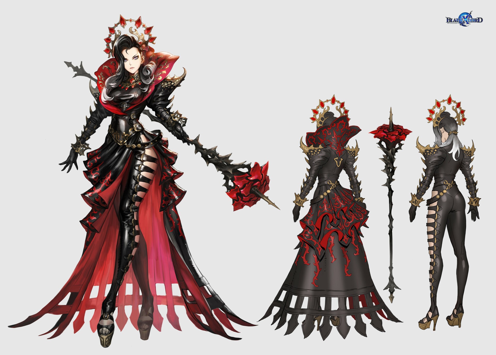 Woman in black and red dress with crown and scepter HD Wallpaper
