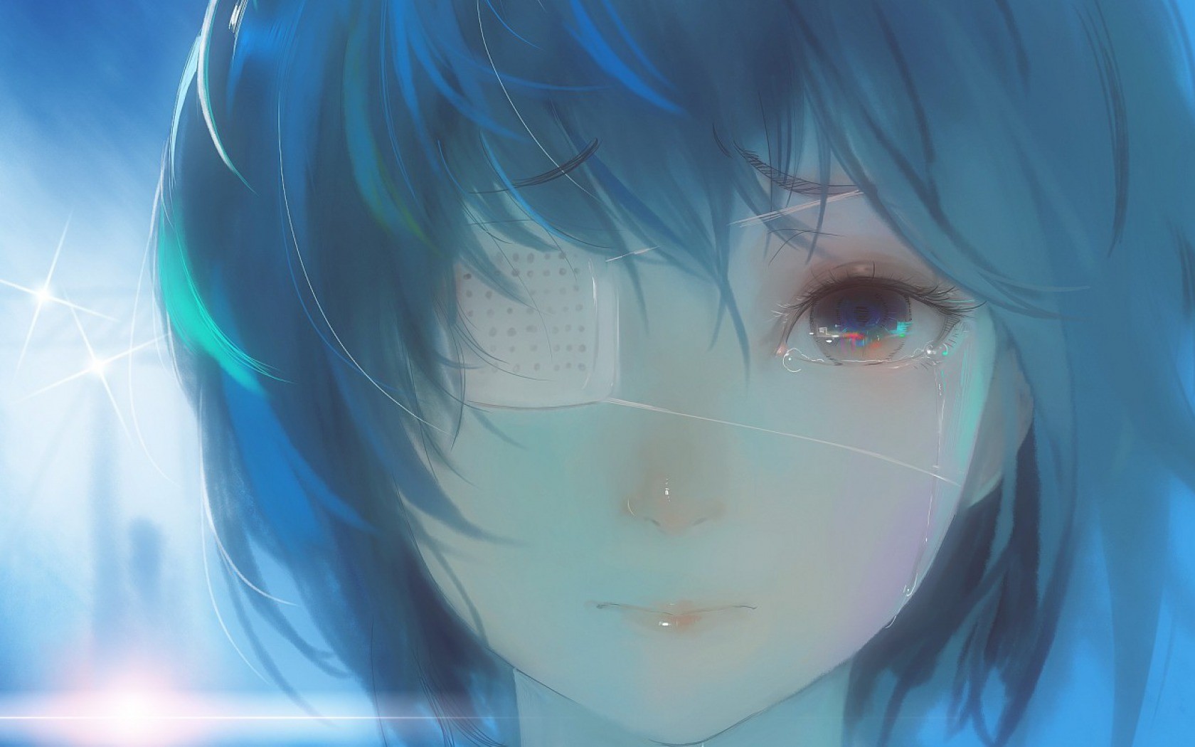 Anime girl with eyepatch crying HD Wallpaper