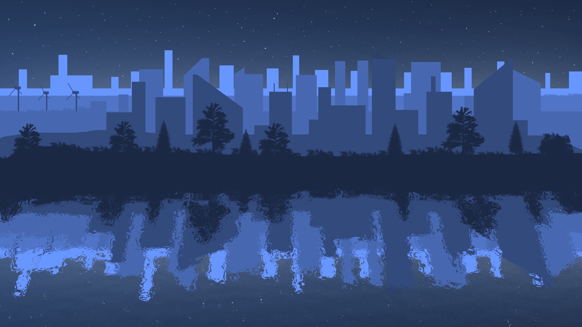 Minimalist cityscape at night with reflection HD Wallpaper