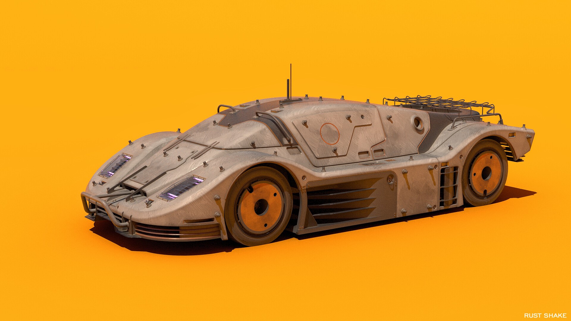 Armored car with rust texture on orange background HD Wallpaper