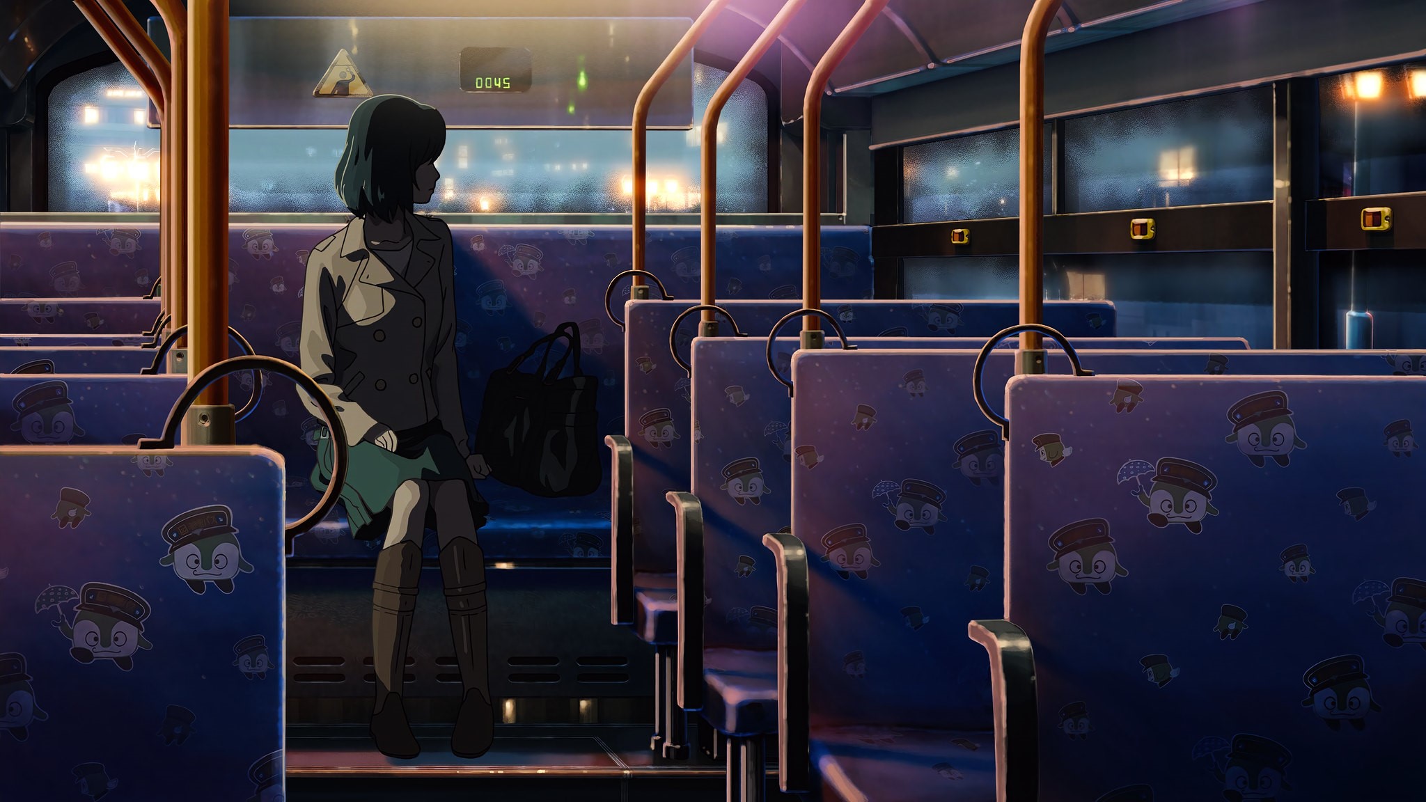 Anime girl on a bus HD Wallpaper
