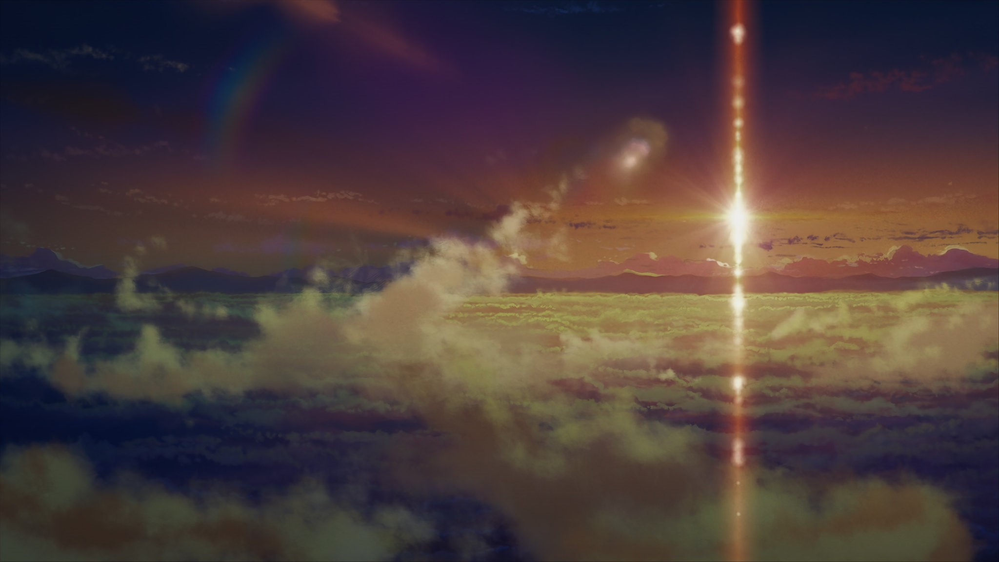 Anime sky with clouds and sunbeams HD Wallpaper