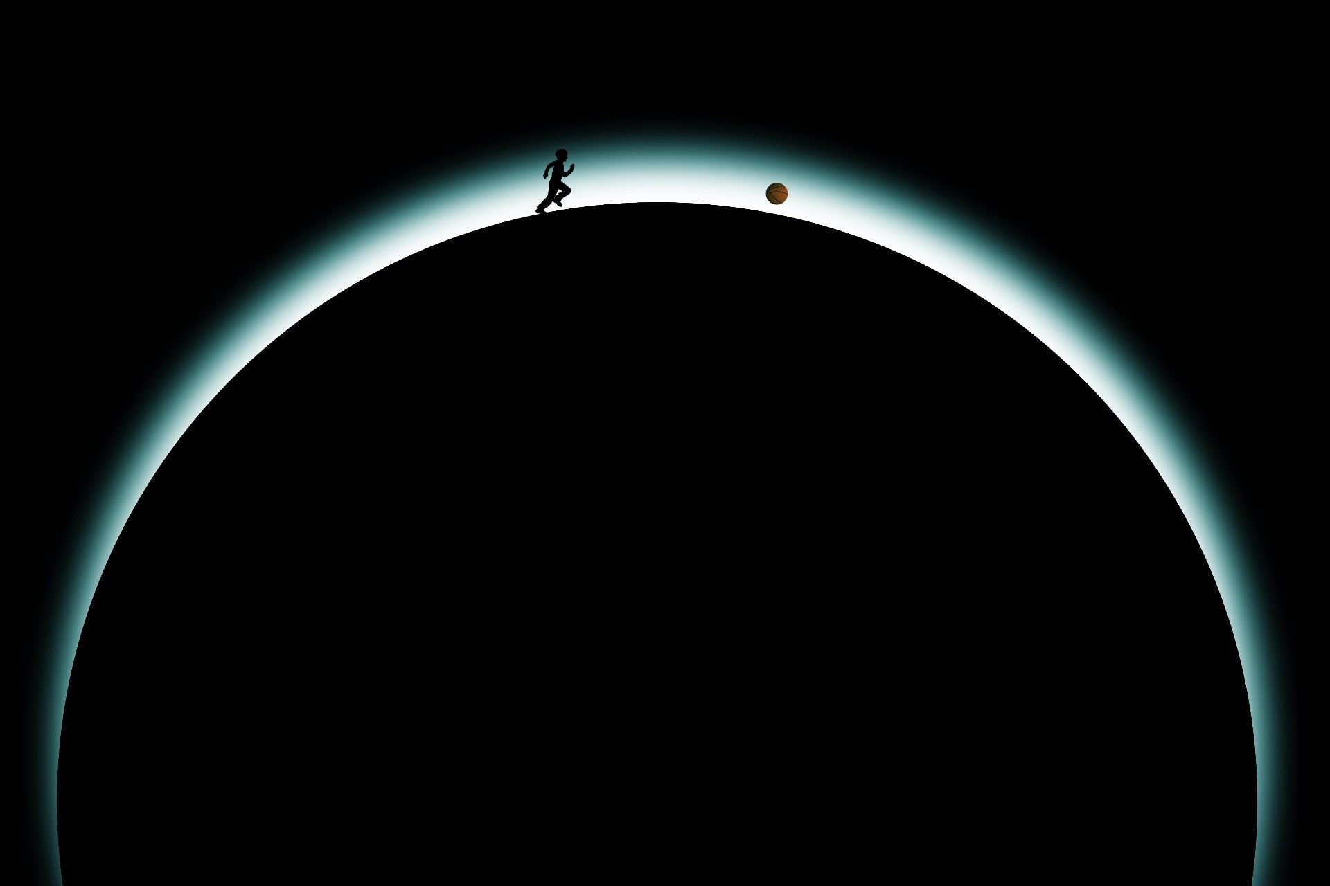 Silhouette of a person running with a ball on a curved surface HD Wallpaper