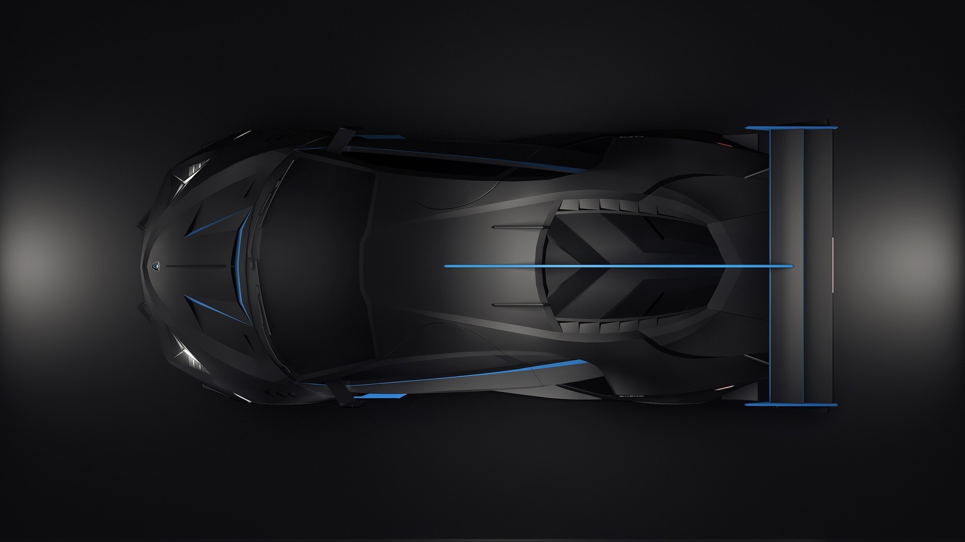 Black Lamborghini race car with blue accents, top view HD Wallpaper