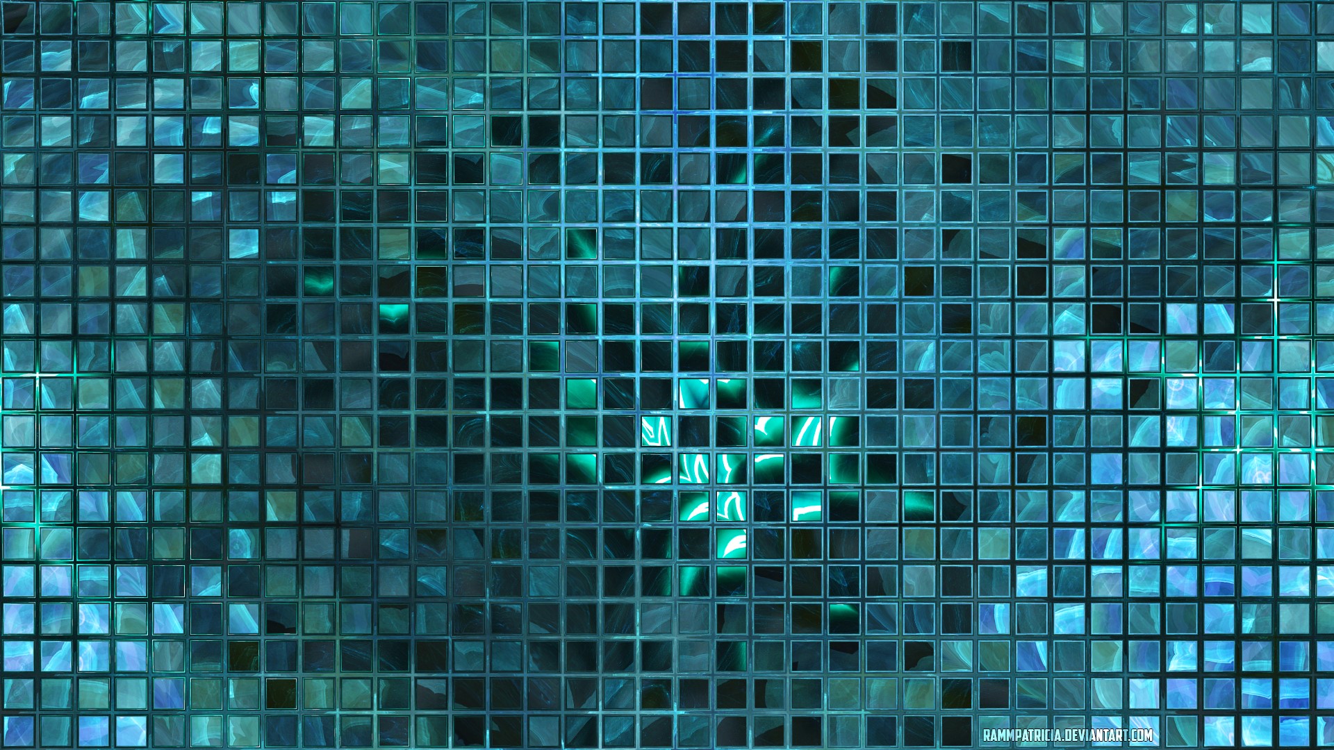 Teal Abstract Mosaic Digital Art HD Wallpaper