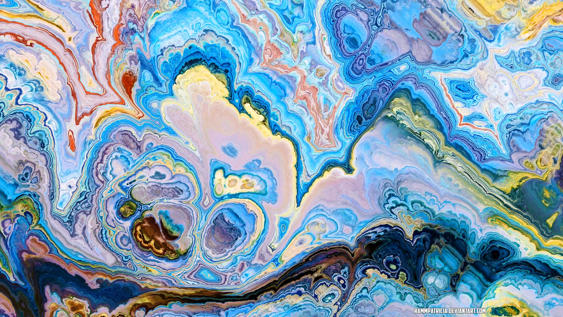 Abstract digital art with cyan and blue swirls HD Wallpaper