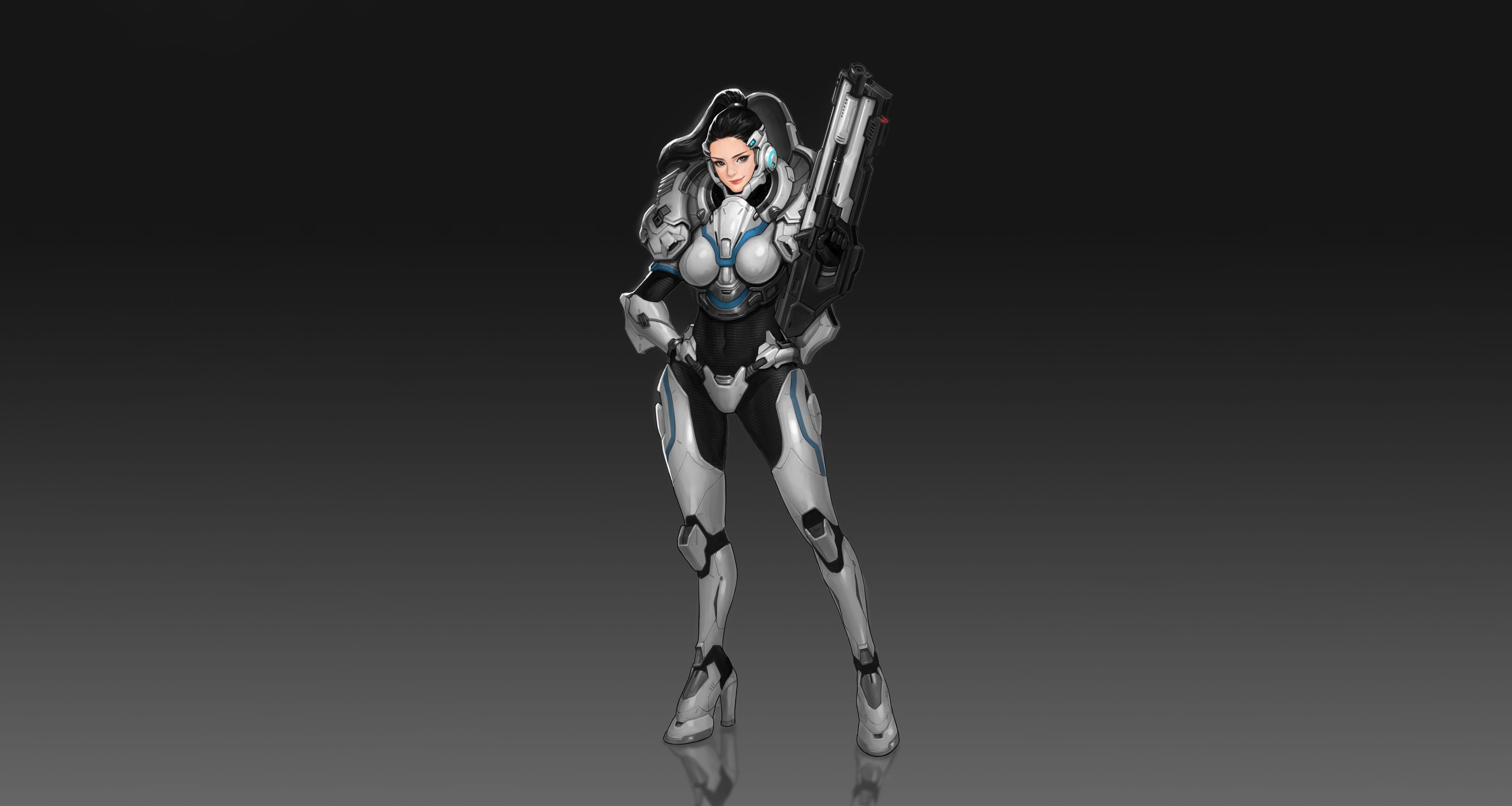 Cyborg woman with a gun by Hyungseok Yang HD Wallpaper