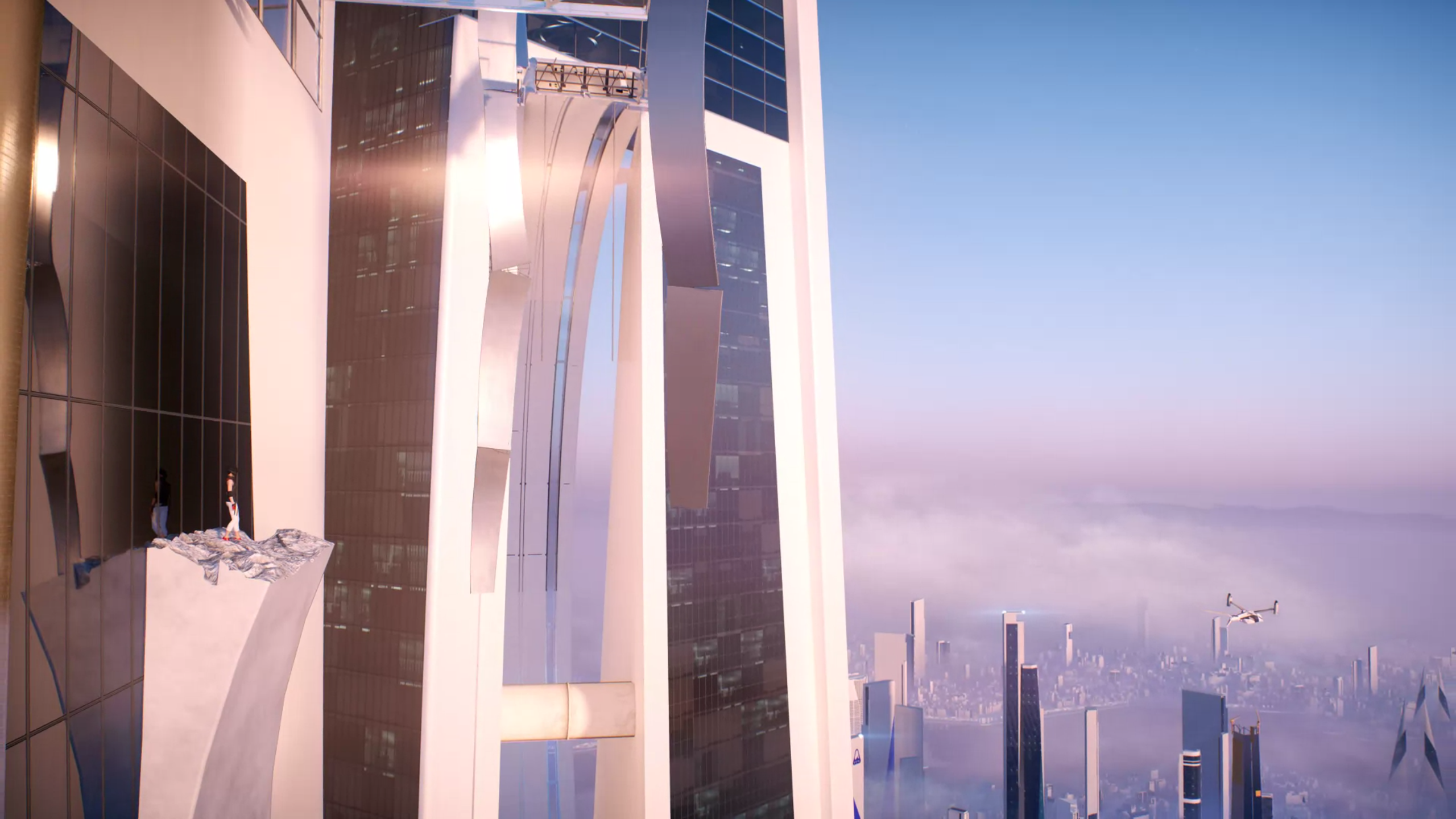 Faith Connors from Mirror's Edge Catalyst in a futuristic city HD Wallpaper