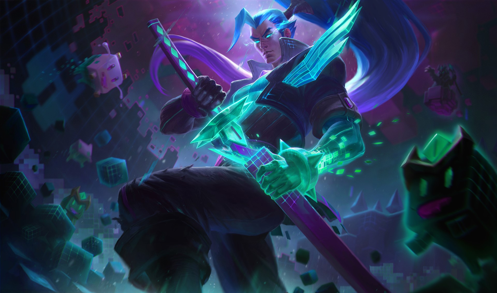 Yasuo from League of Legends with a digital sword HD Wallpaper