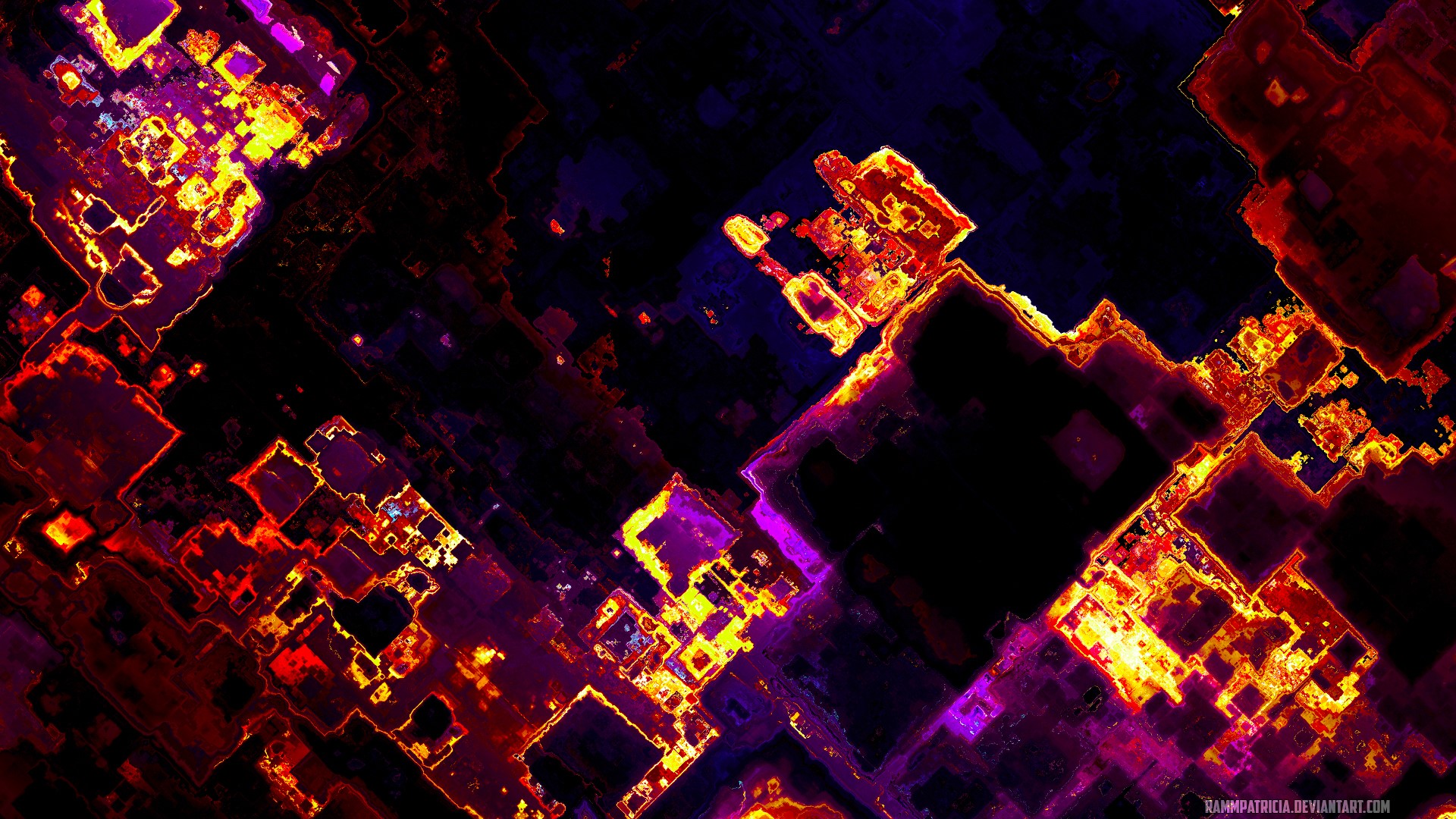 Abstract digital art with red and purple geometric shapes HD Wallpaper