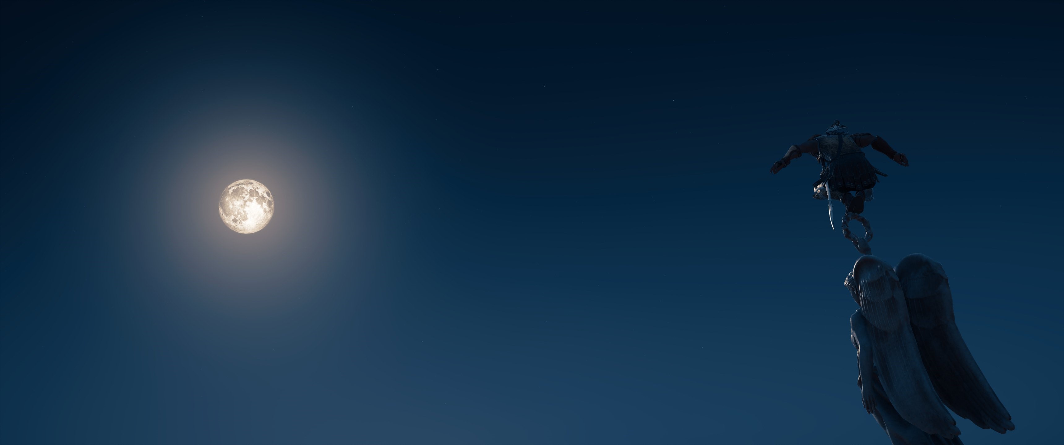 Assassin from Assassin's Creed jumping near the moon HD Wallpaper