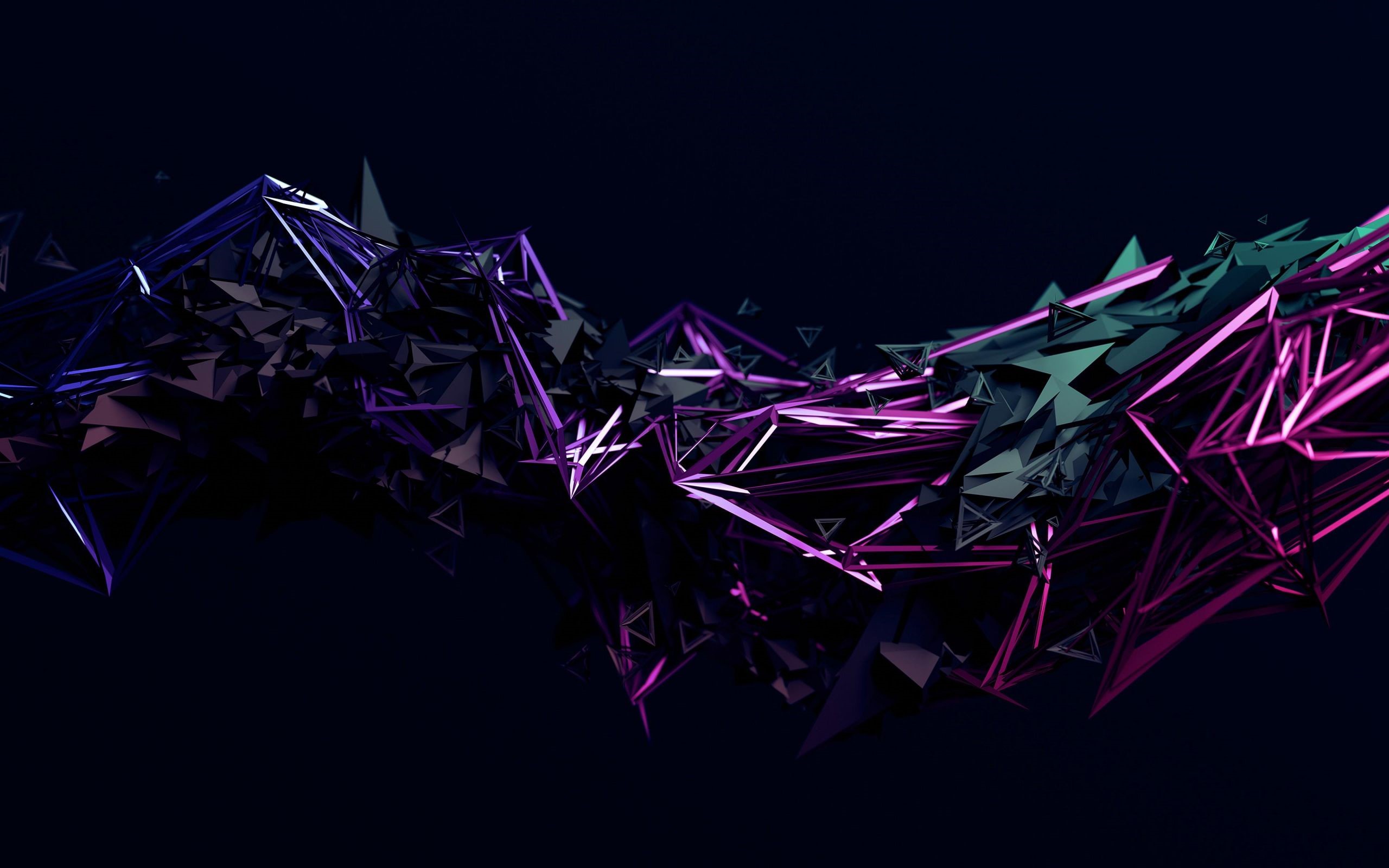 3D abstract geometric shapes with purple and teal lighting HD Wallpaper