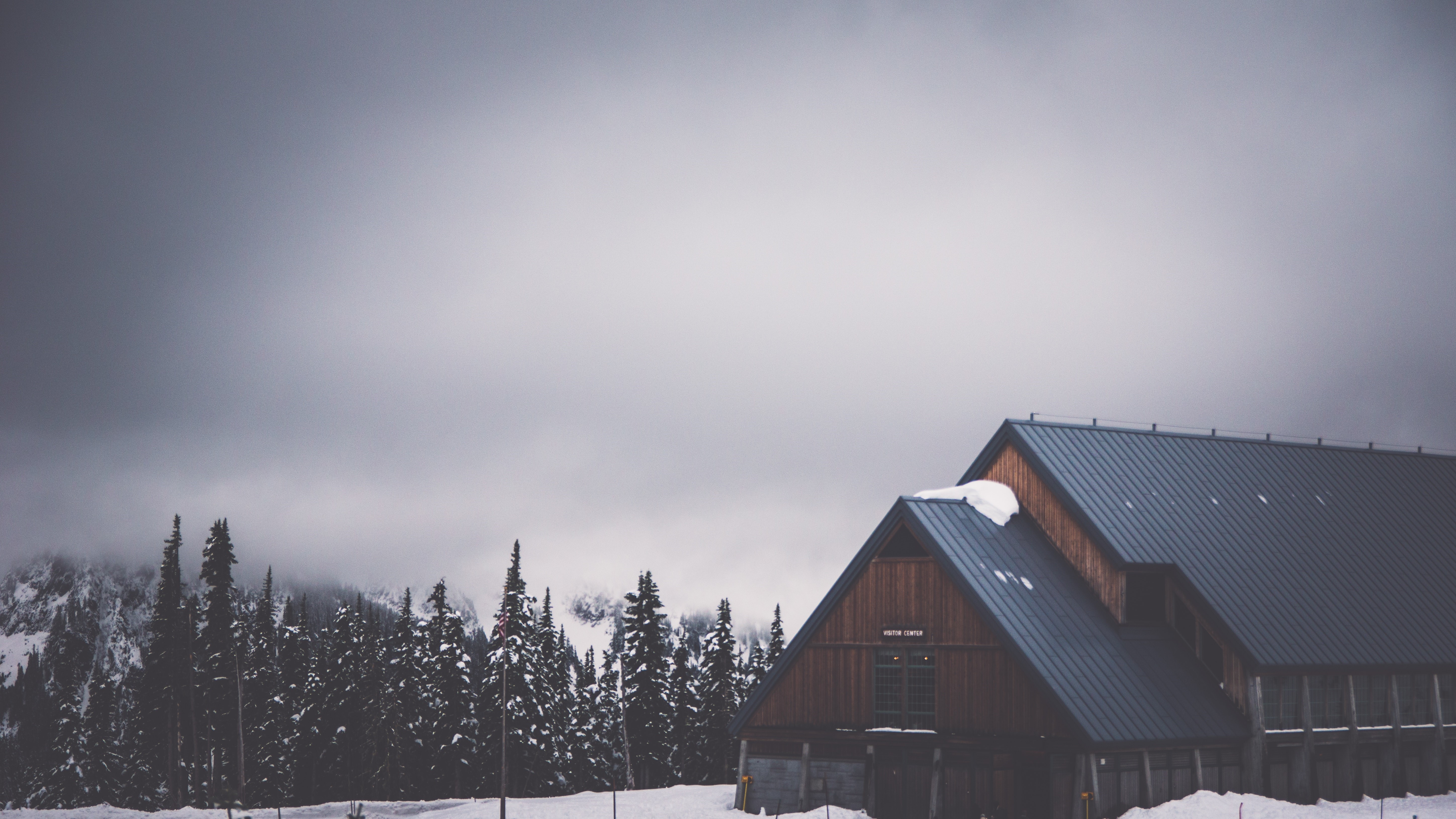 Cabin in a Snowy Forest Landscape HD Wallpaper
