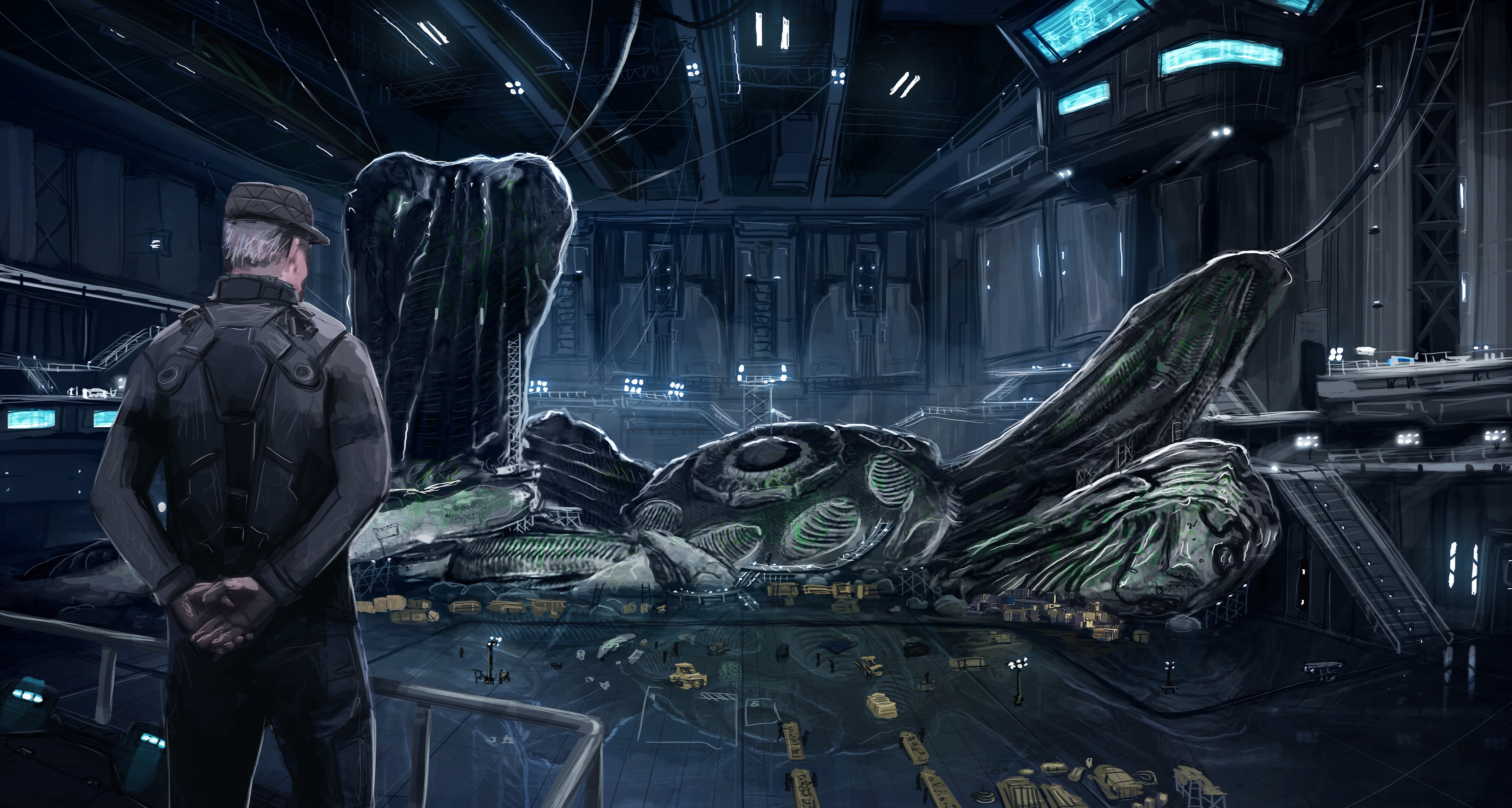 4K Sci-Fi Scene with Elite Dangerous Thargoid HD Wallpaper