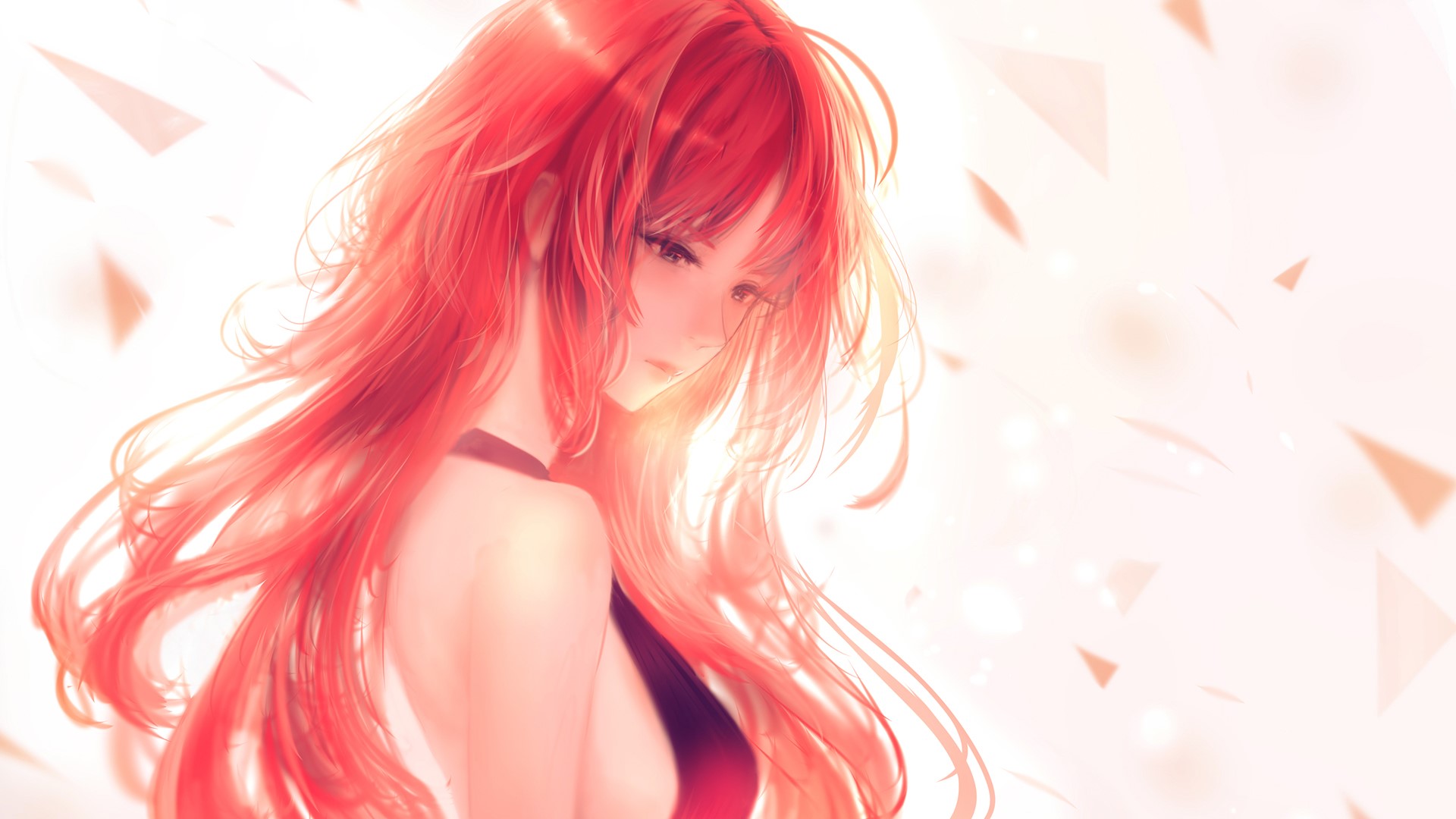 Anime girl with long red hair in side view HD Wallpaper