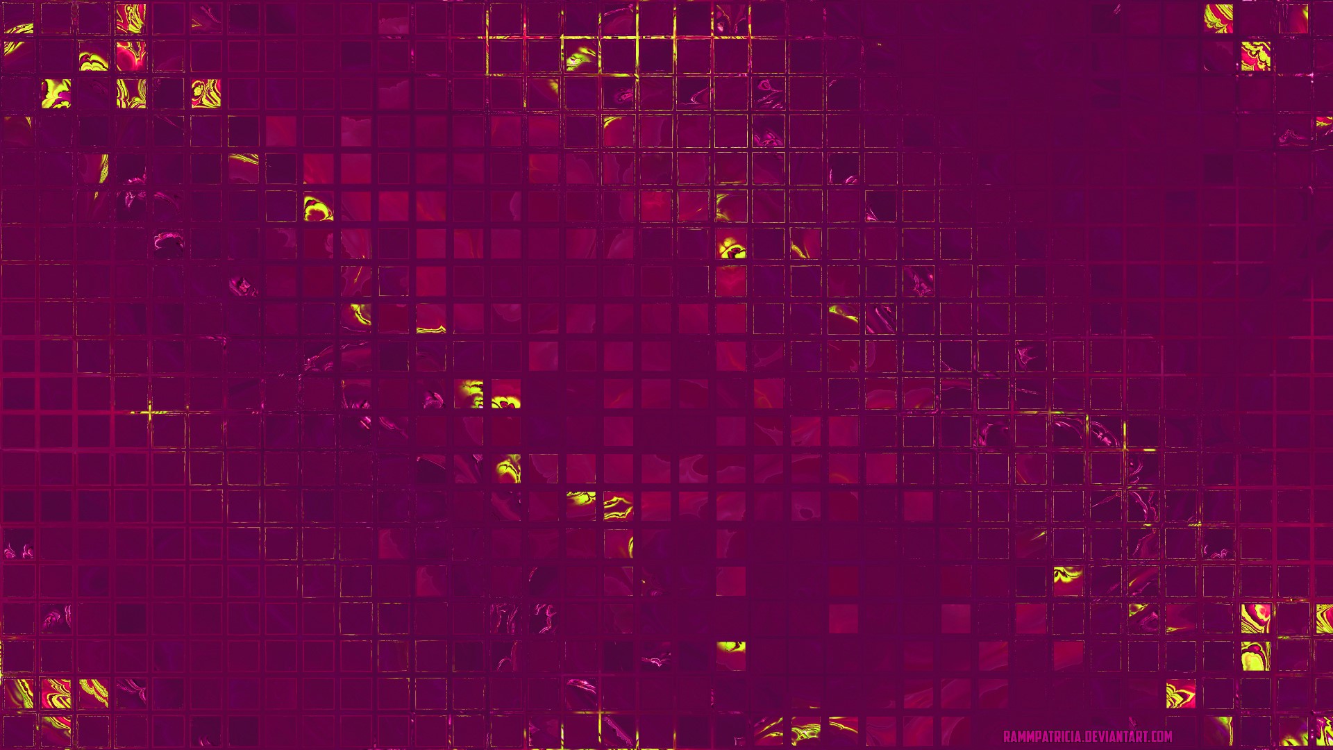 Abstract digital art with purple and yellow mosaic pattern HD Wallpaper