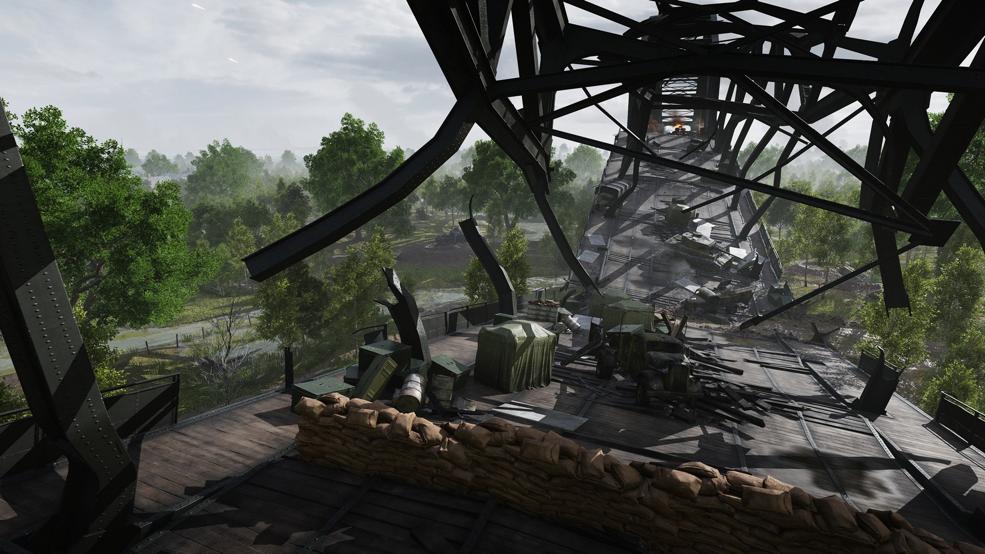 Battlefield V destroyed bridge with military equipment HD Wallpaper