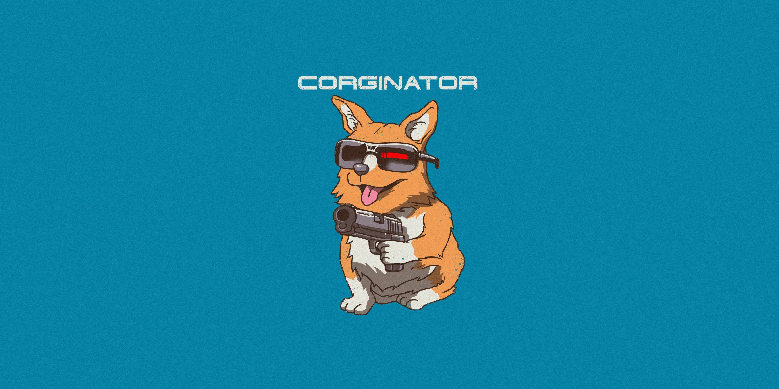 Corginator dog with gun and sunglasses HD Wallpaper
