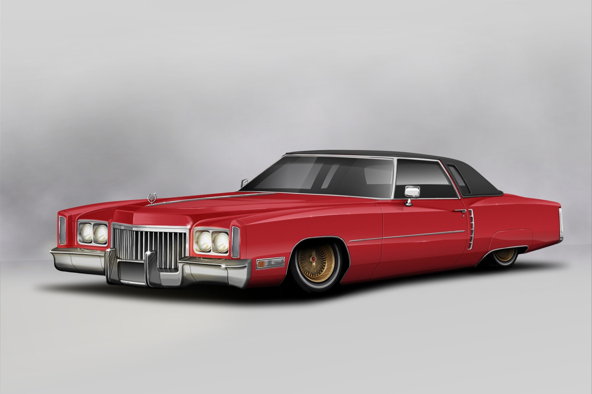 Red Cadillac Eldorado lowrider artwork HD Wallpaper