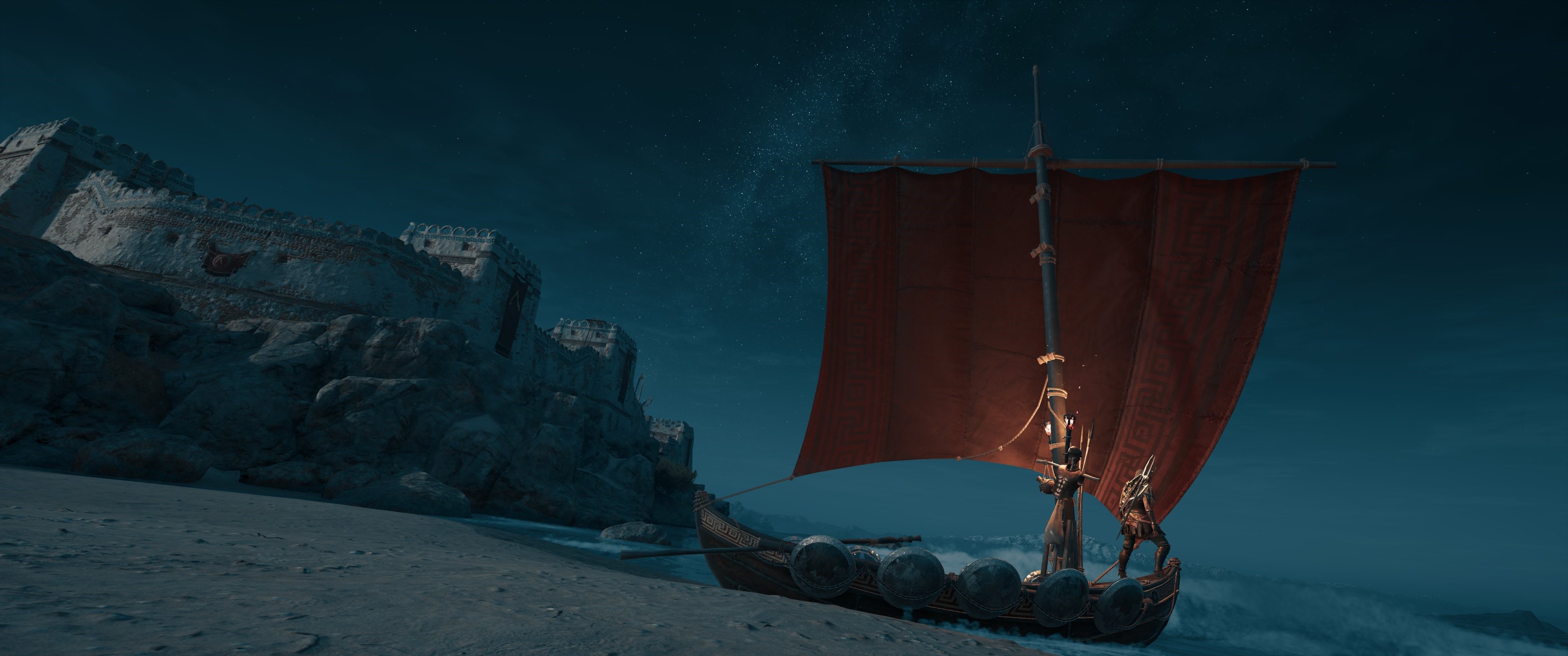 Assassin's Creed Odyssey Viking Ship near Castle HD Wallpaper