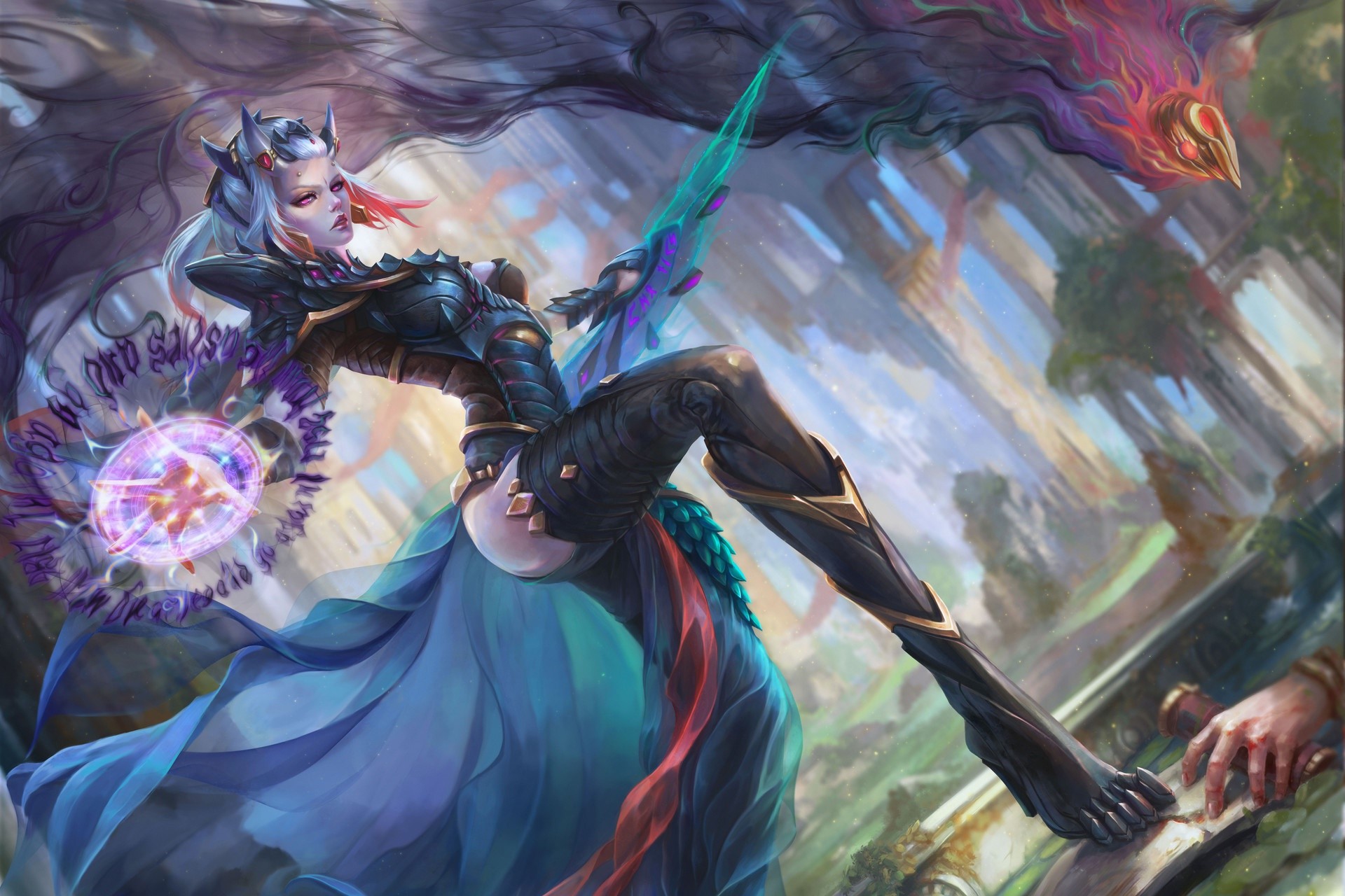 Fantasy girl with magic orb and sword HD Wallpaper