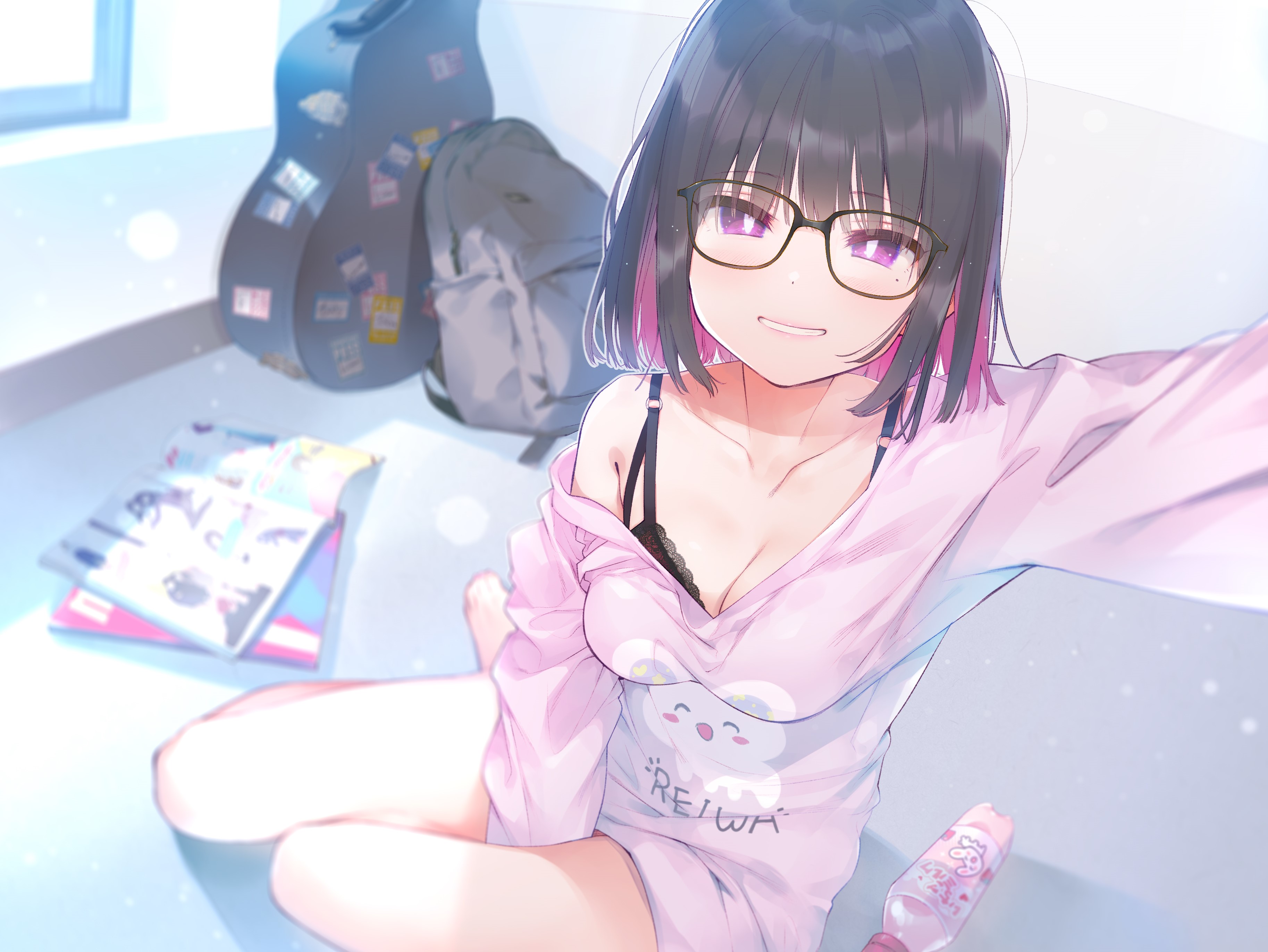 Anime girl with glasses taking a selfie HD Wallpaper