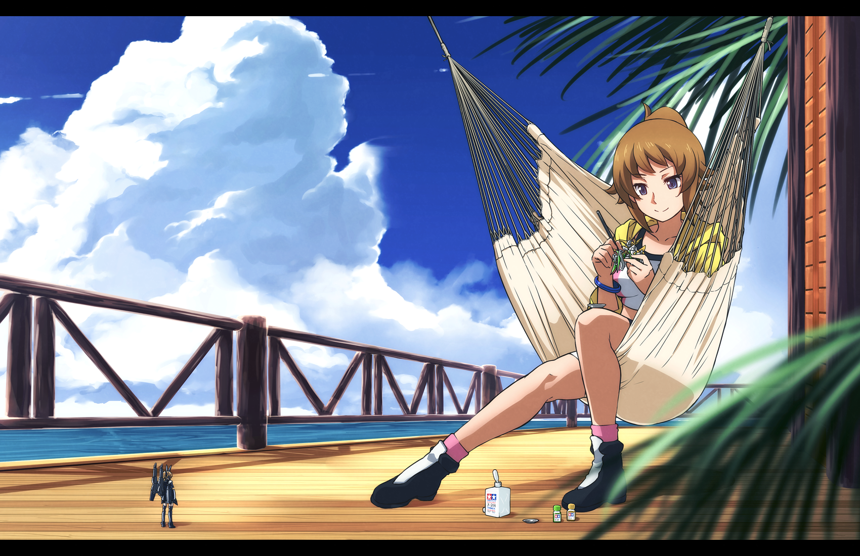 Girl in hammock on a wooden deck by the ocean HD Wallpaper