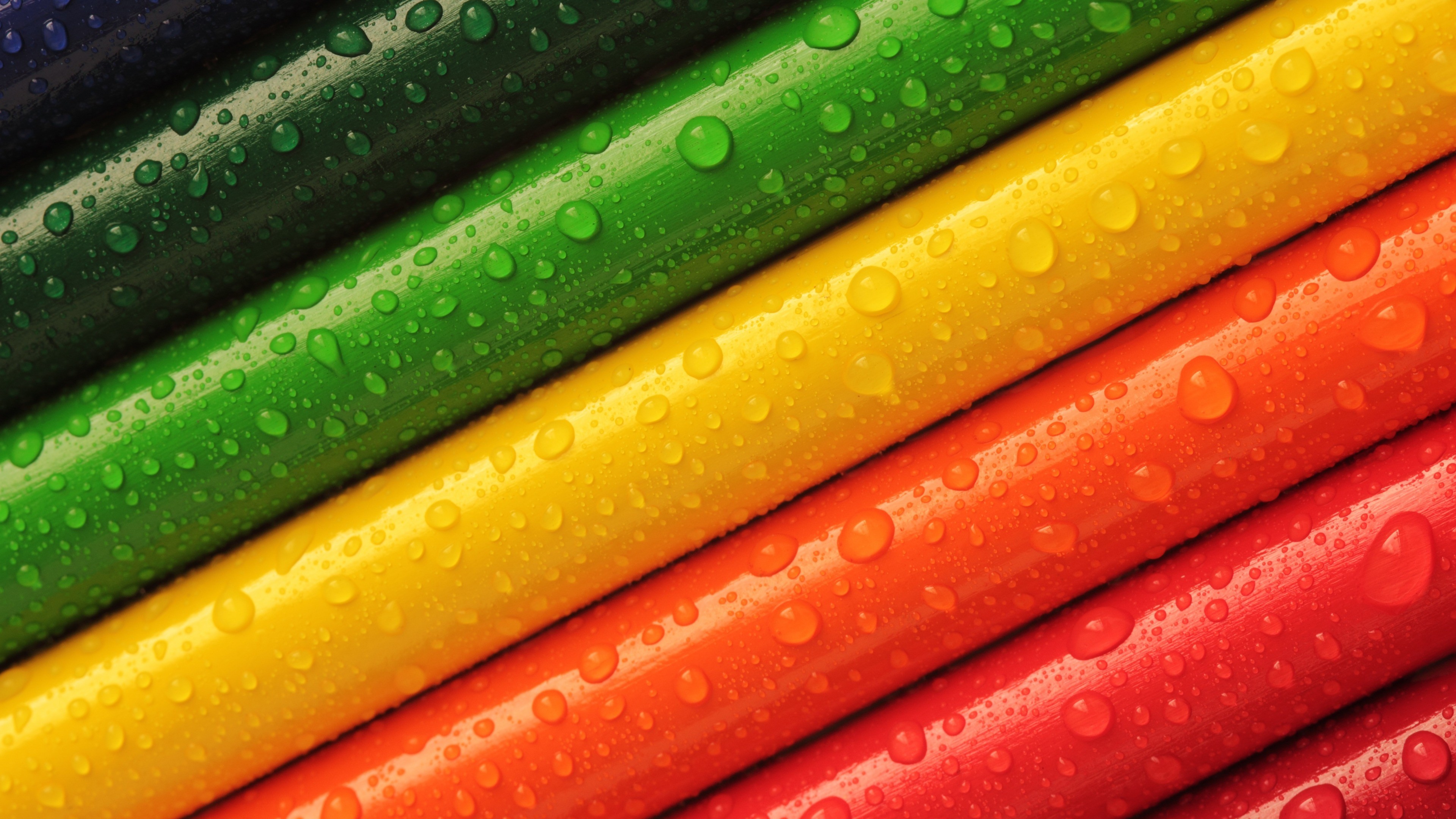 Colorful water drops on pencils HD Wallpaper