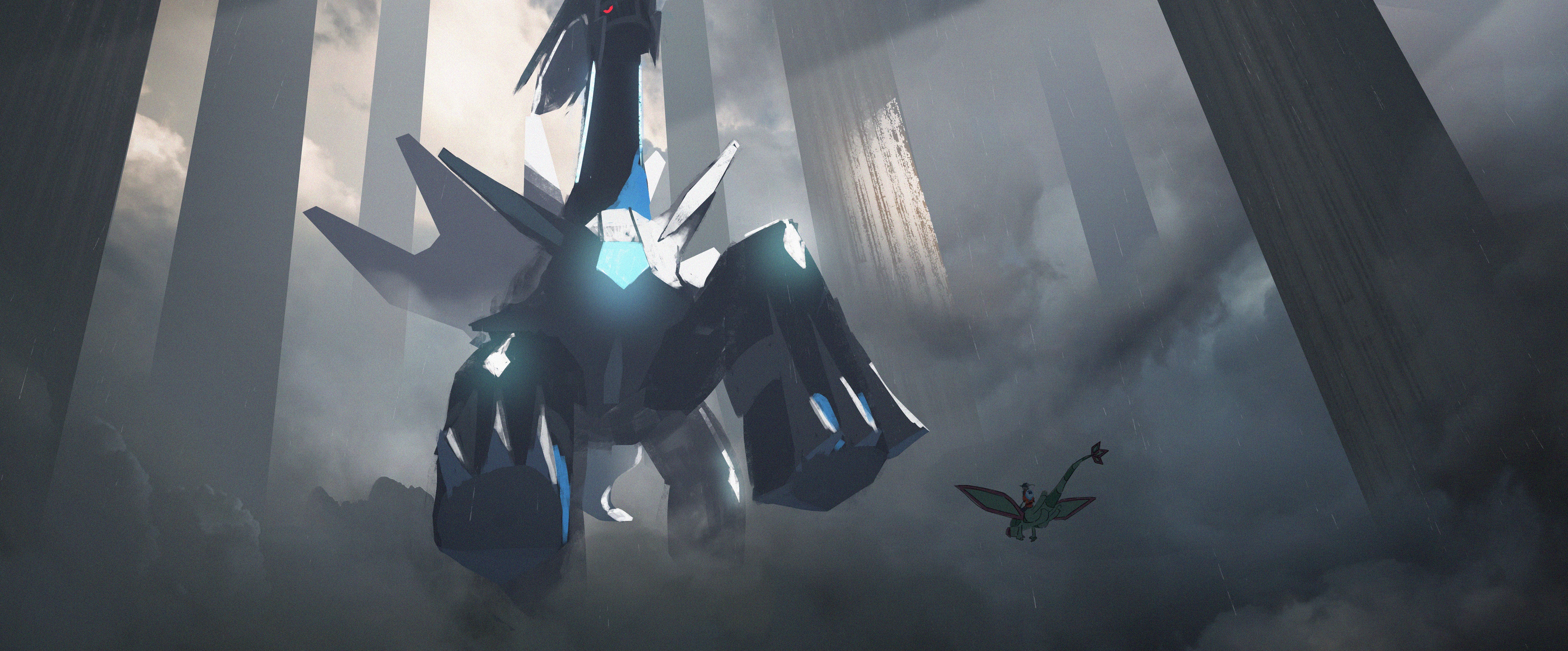 Dialga from Pokémon in a stormy, cloudy environment HD Wallpaper