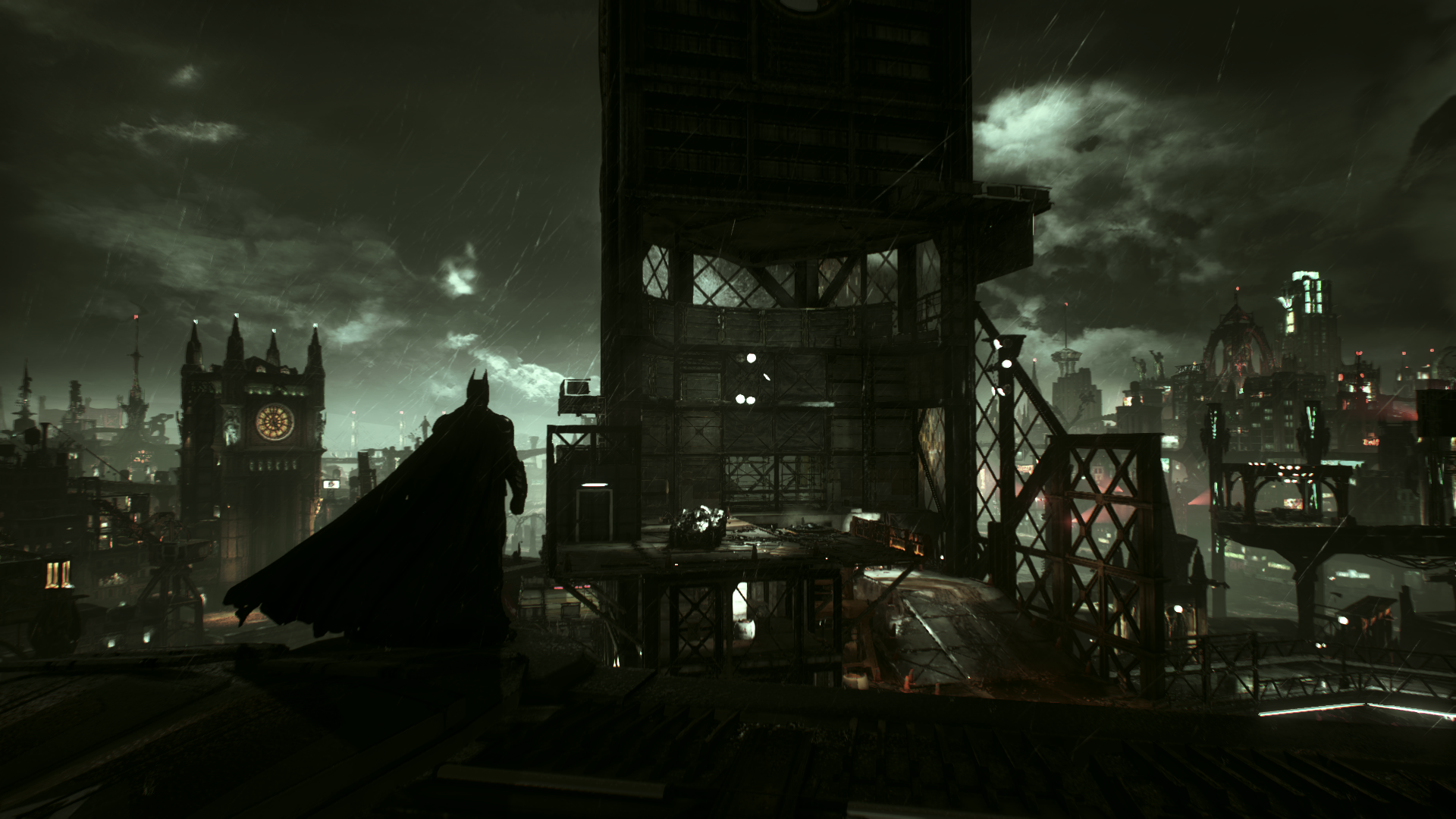 Batman from Batman: Arkham City on a rooftop HD Wallpaper