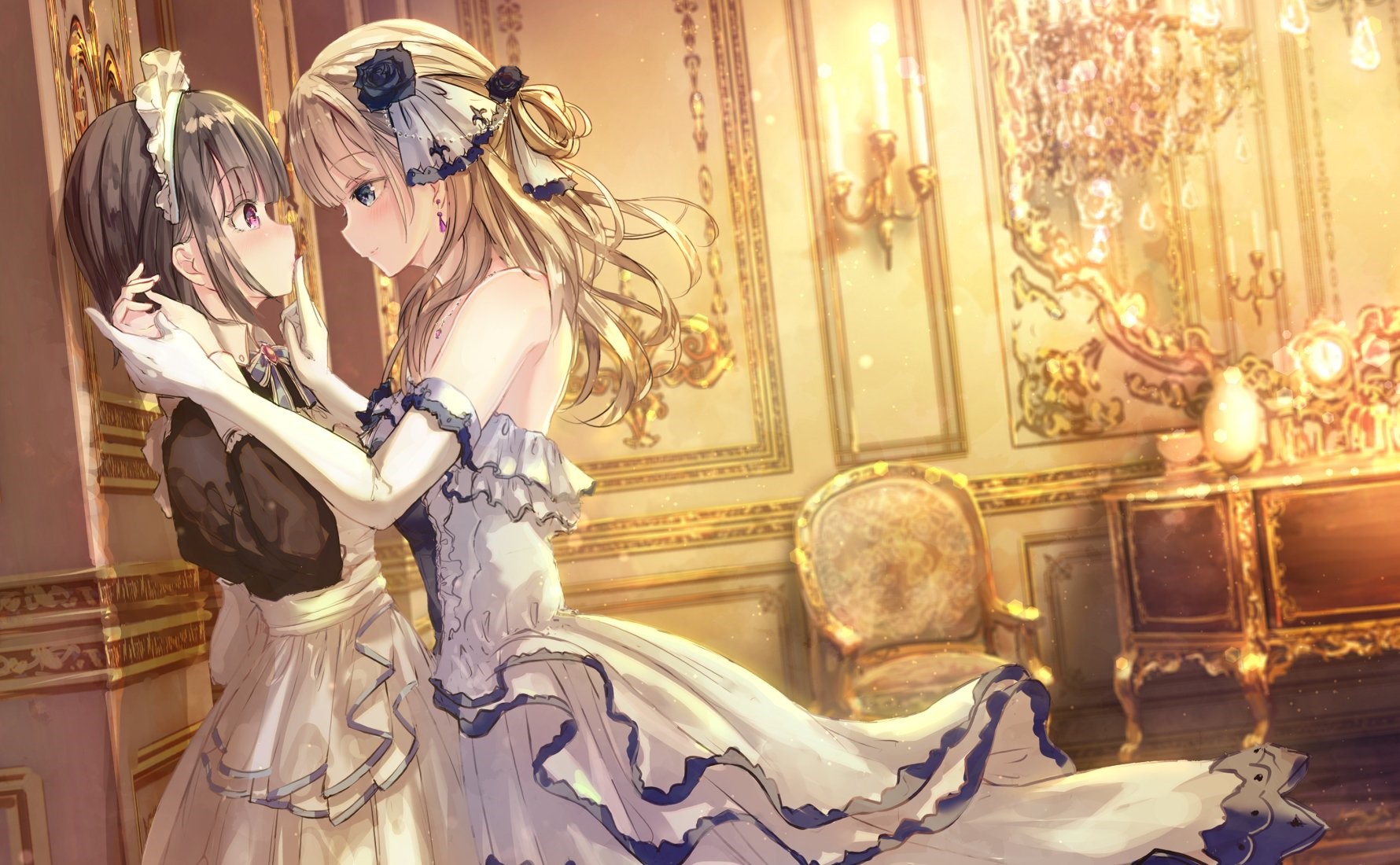 Two anime girls in a ballroom HD Wallpaper