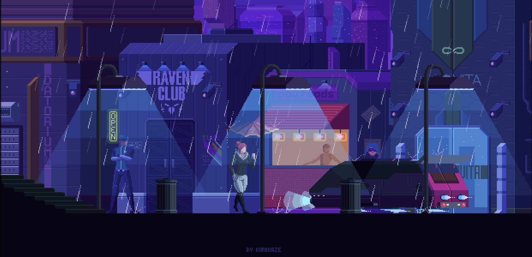 Cyberpunk city street at night with rain HD Wallpaper