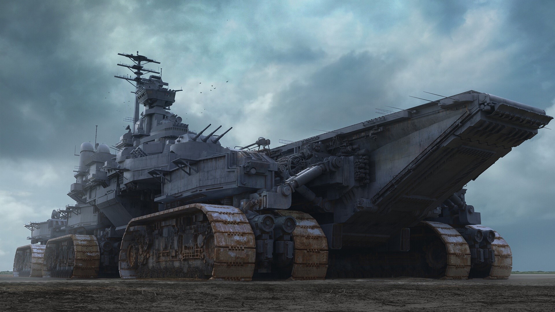 Futuristic land aircraft carrier vehicle HD Wallpaper