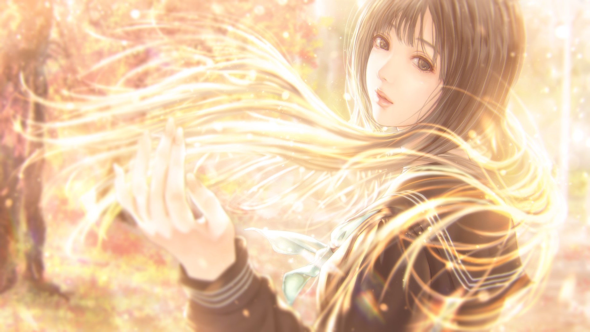 Anime girl with long flowing hair HD Wallpaper