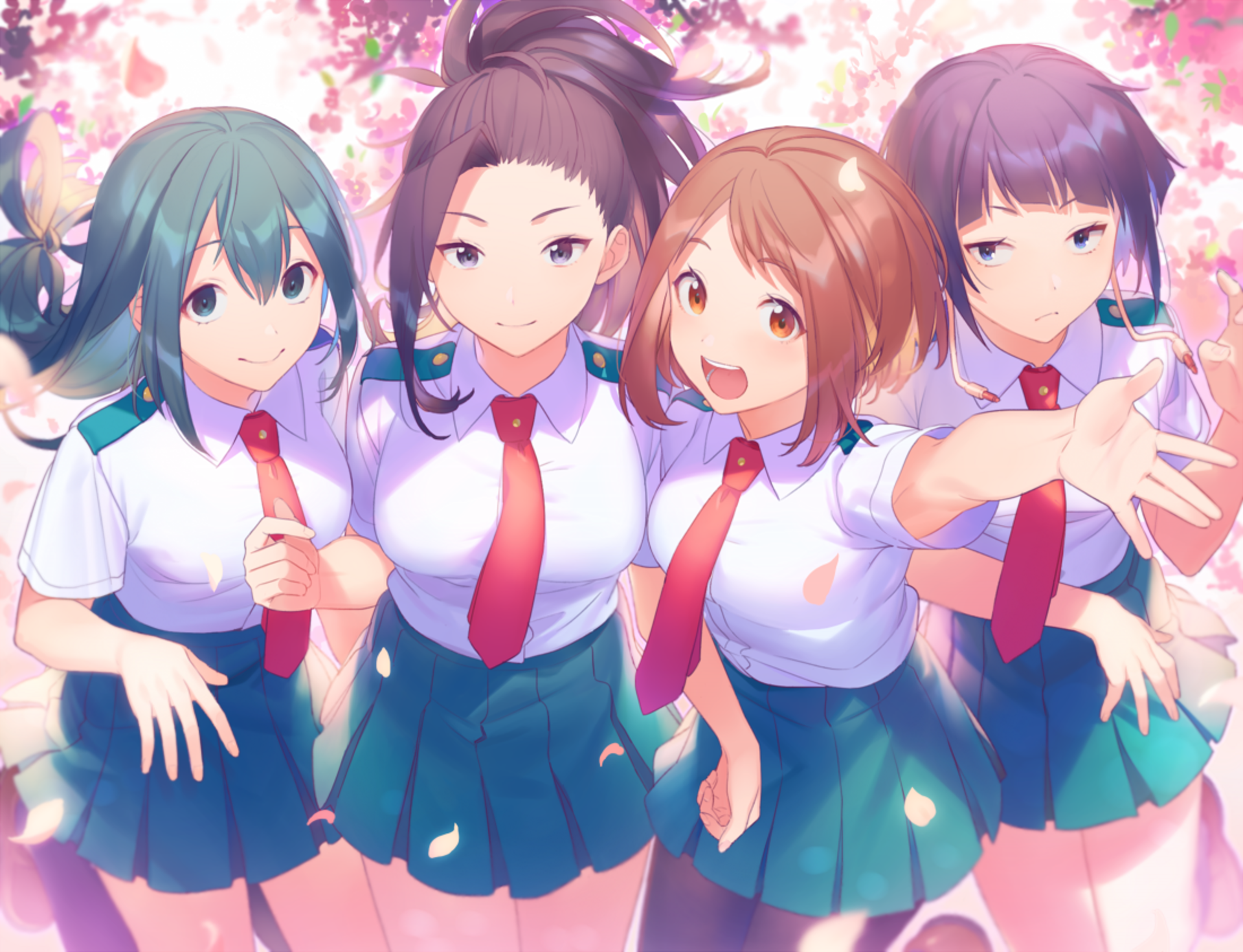 Tsuyu Asui, Momo Yaoyorozu, Uraraka Ochako, Kyoka Jiro from Boku no Hero Academia HD Wallpaper