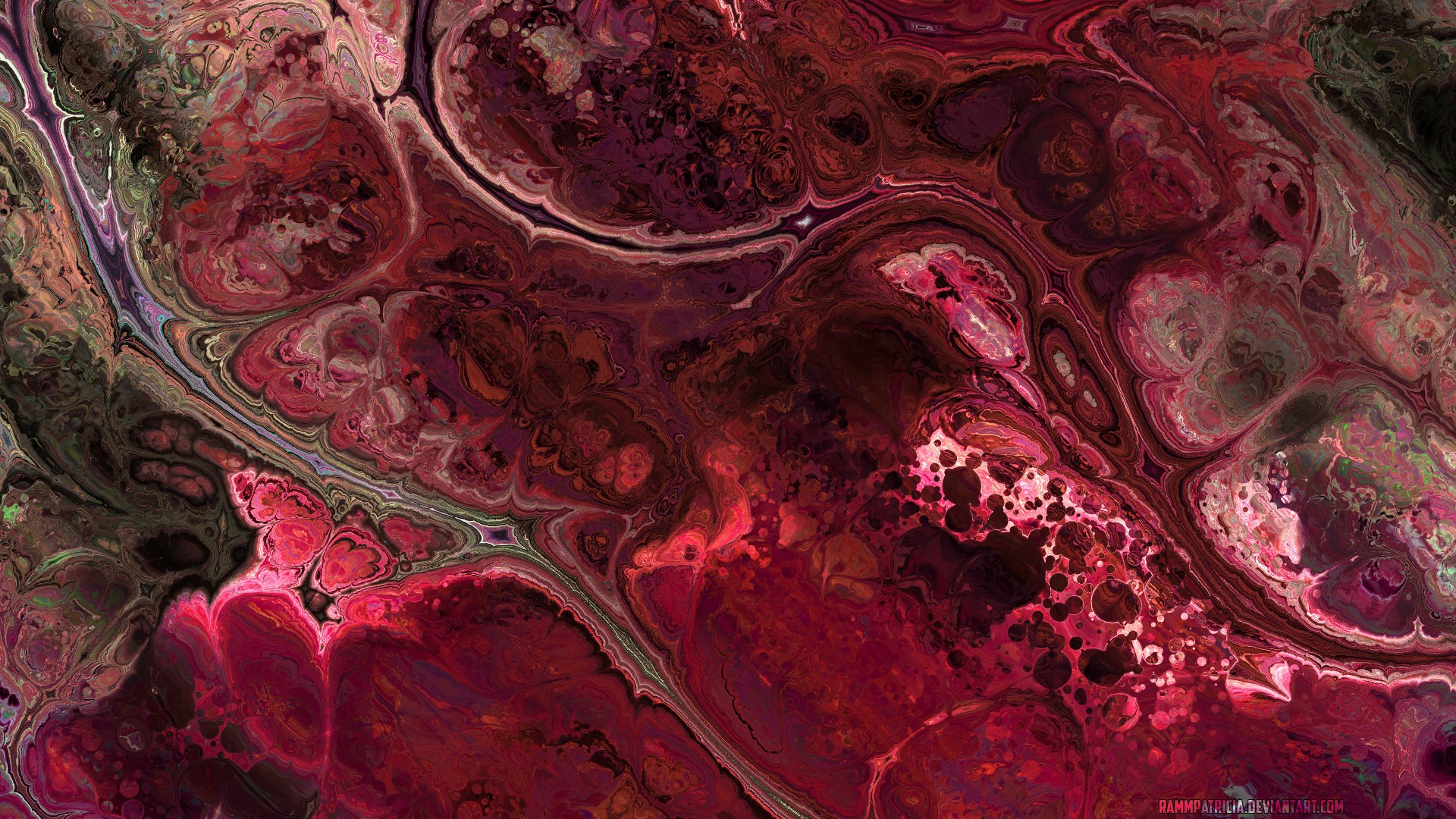 Abstract fluid art with red and pink hues HD Wallpaper