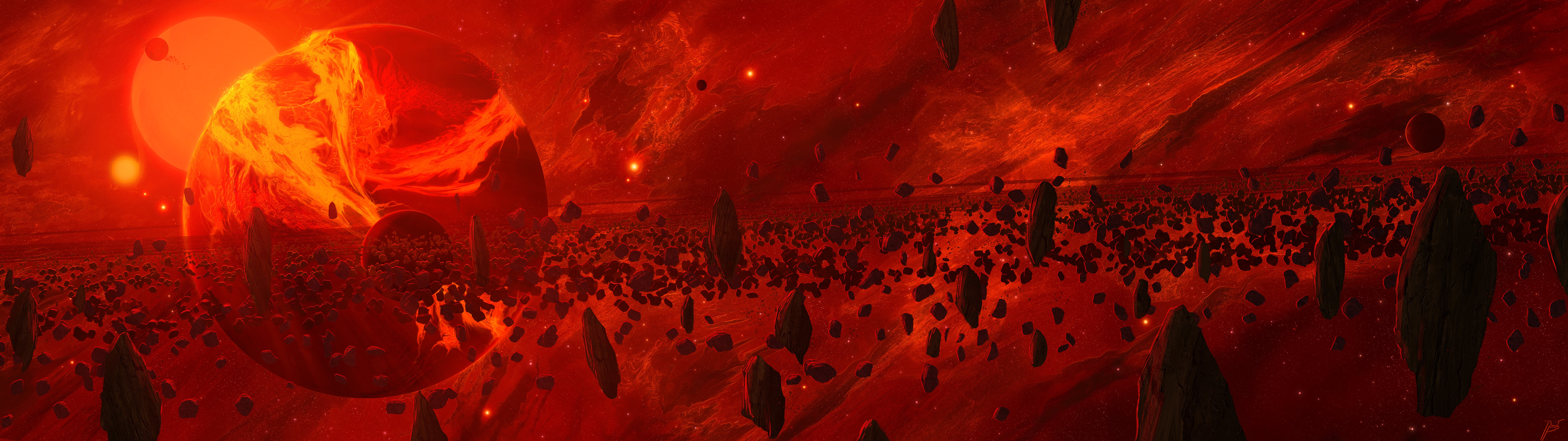 4K Space Art with Planets and Asteroids HD Wallpaper