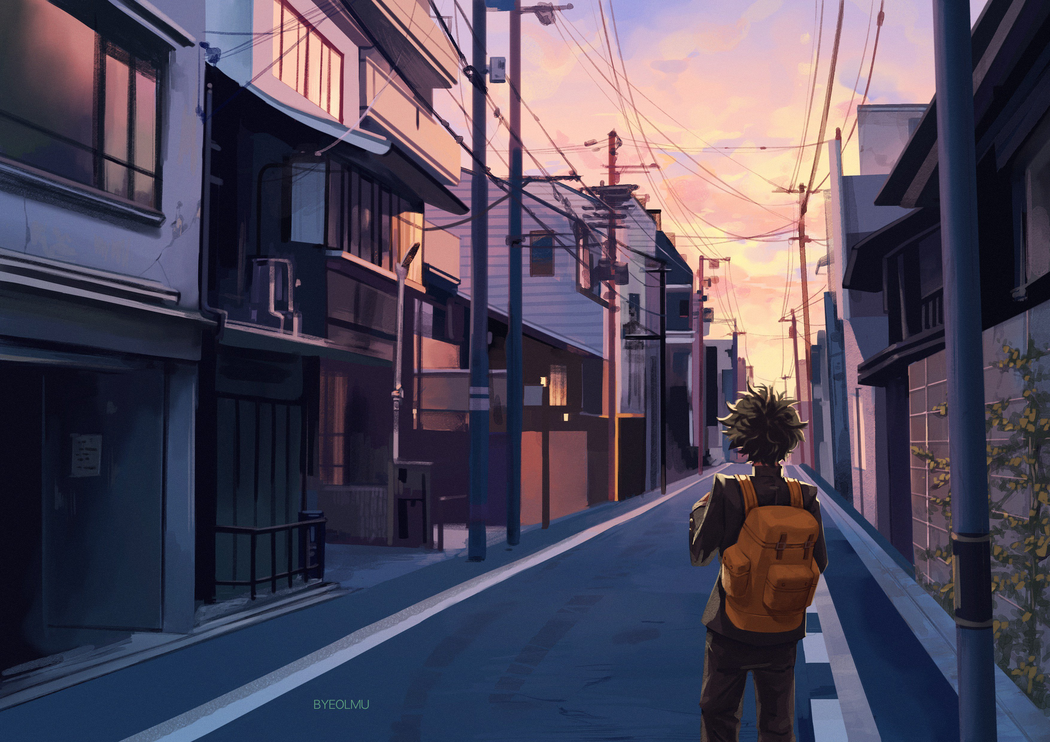 Izuku Midoriya from Boku no Hero Academia in a street HD Wallpaper