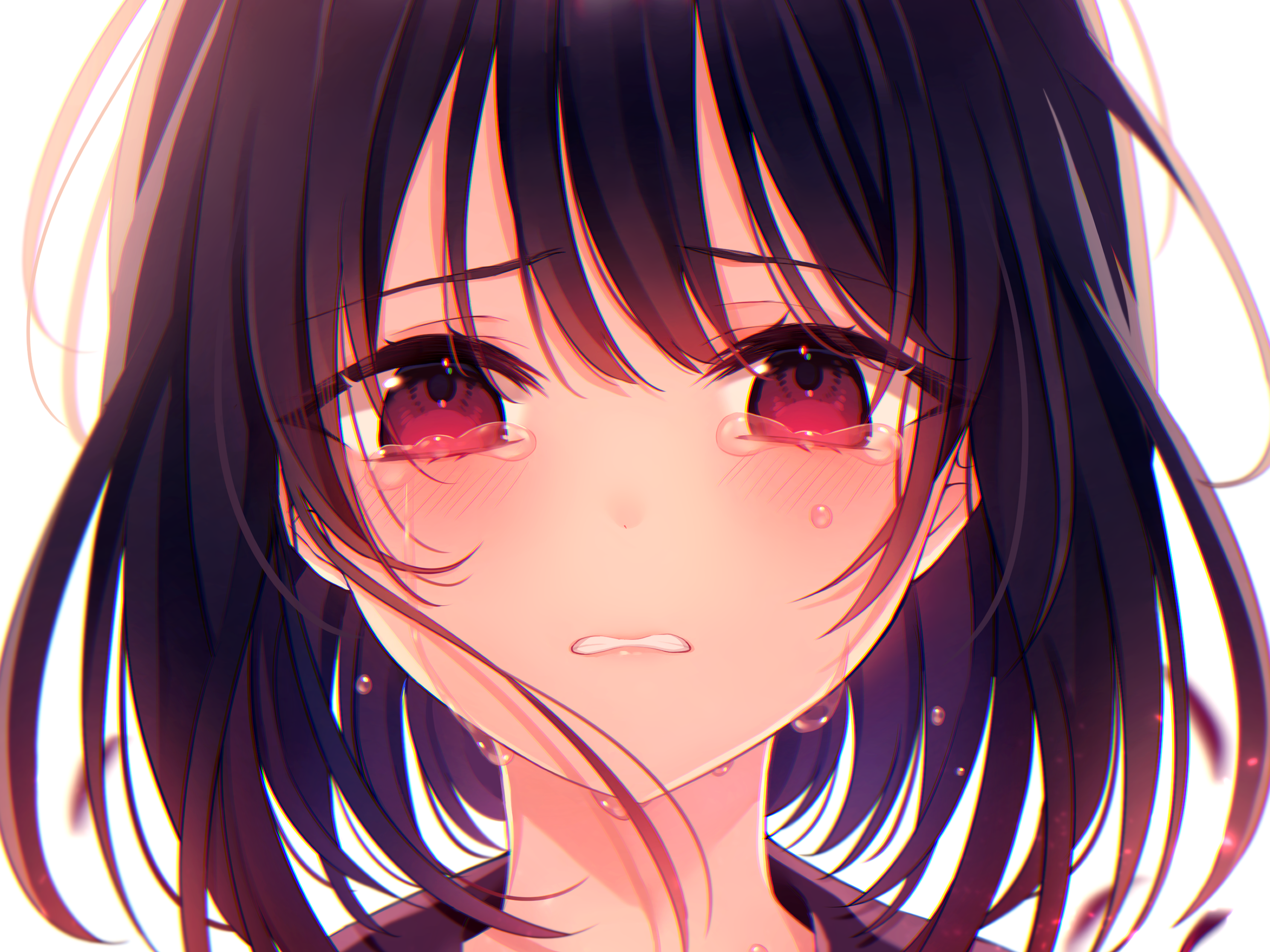 Anime Girl with Red Eyes Crying HD Wallpaper