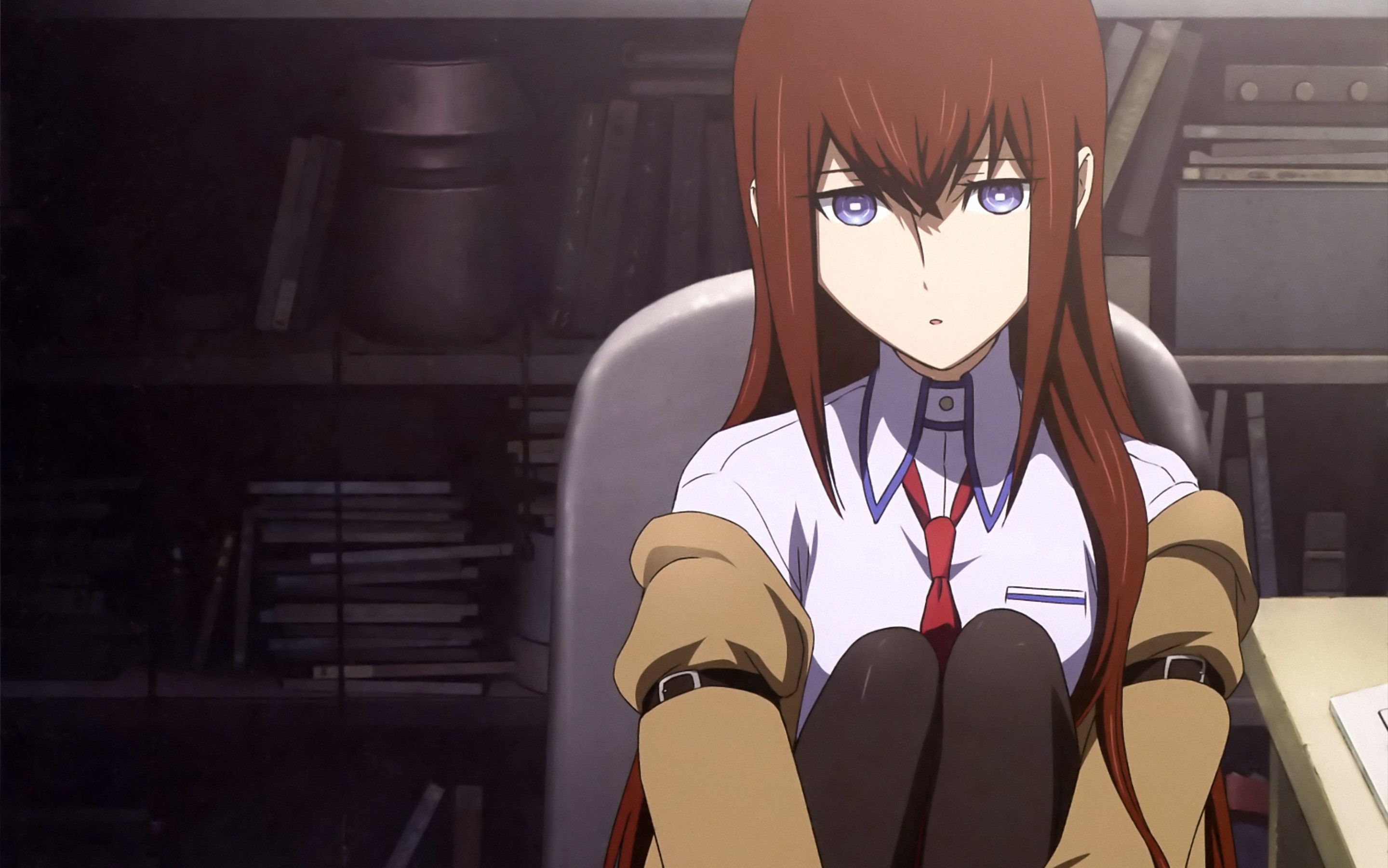 Makise Kurisu from Steins;Gate sitting in a room HD Wallpaper