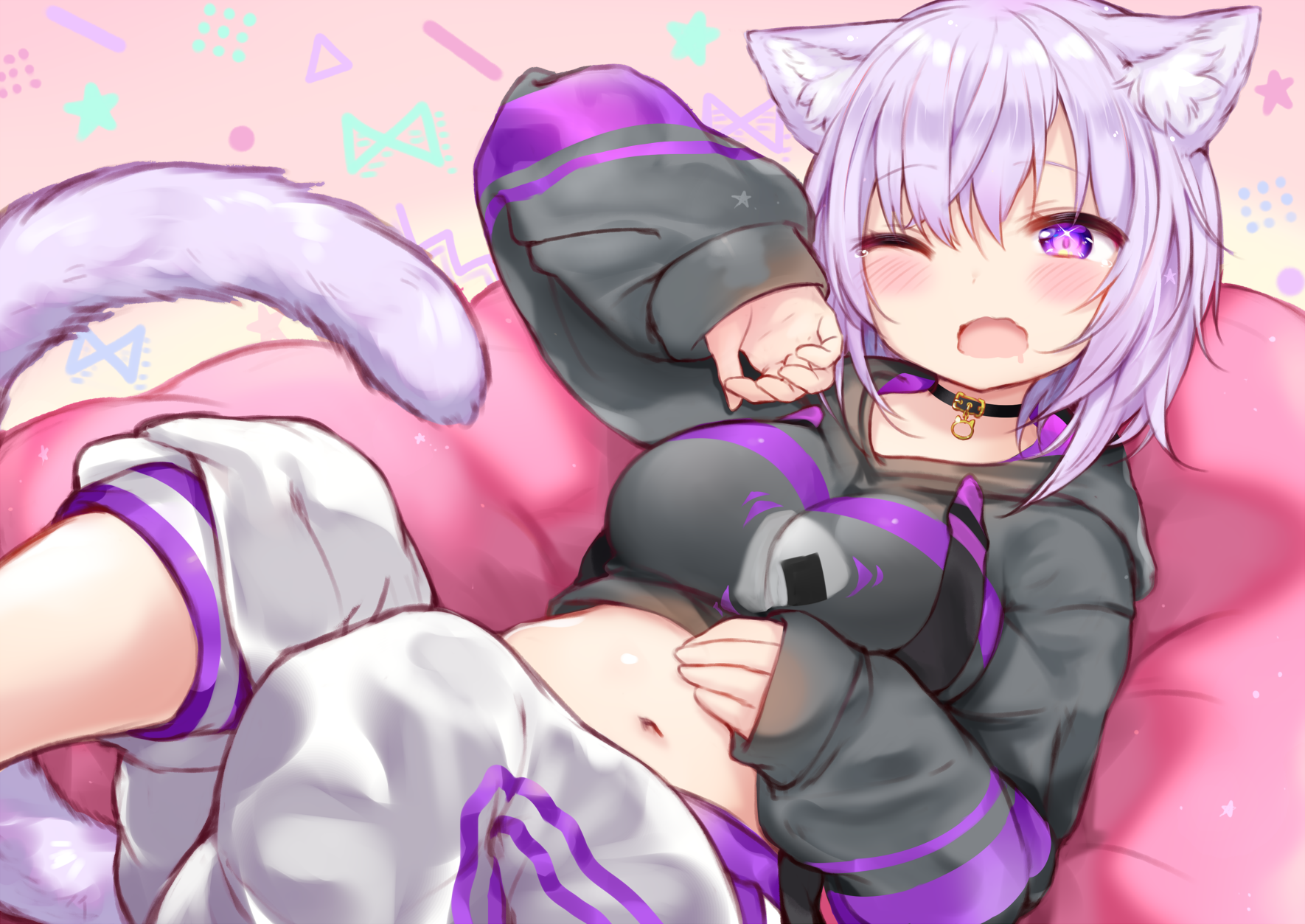 Anime girl with cat ears and tail HD Wallpaper