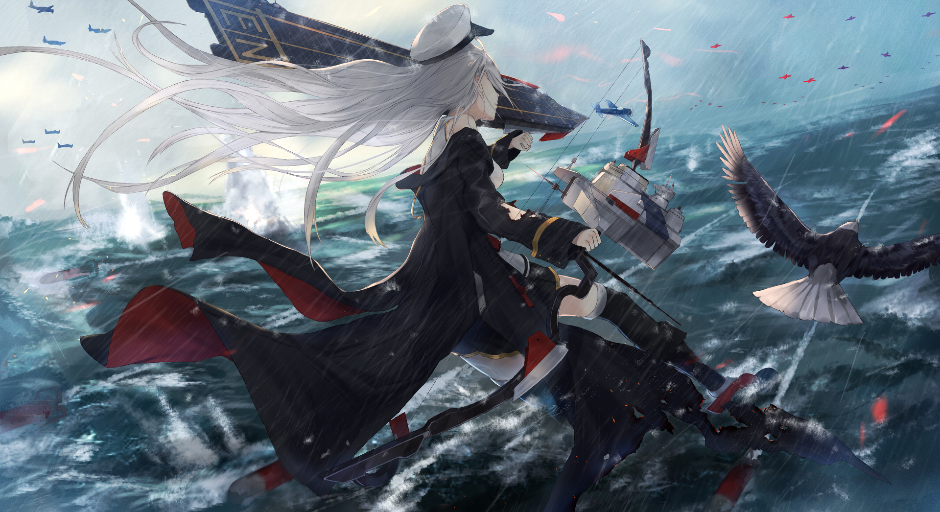 Enterprise from Azur Lane in a naval battle HD Wallpaper