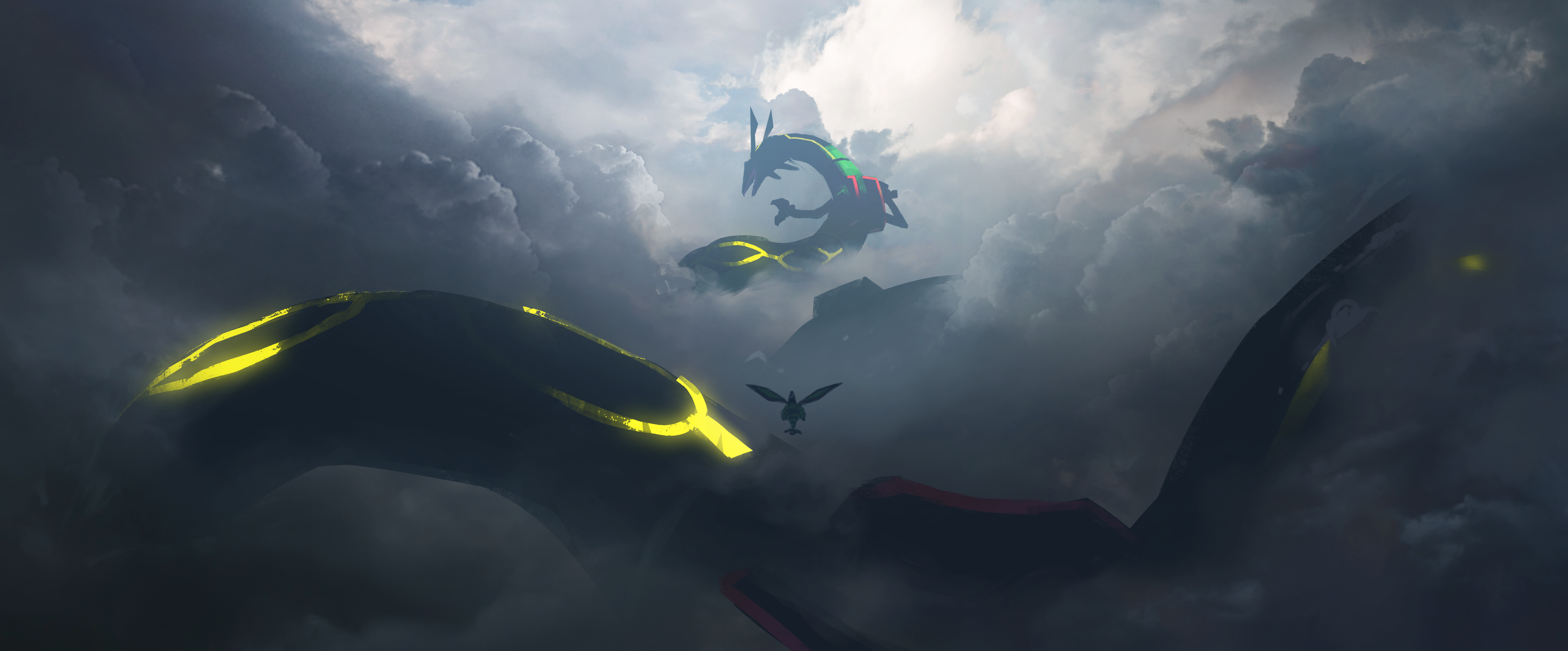 Rayquaza and other Pokémon in the sky HD Wallpaper