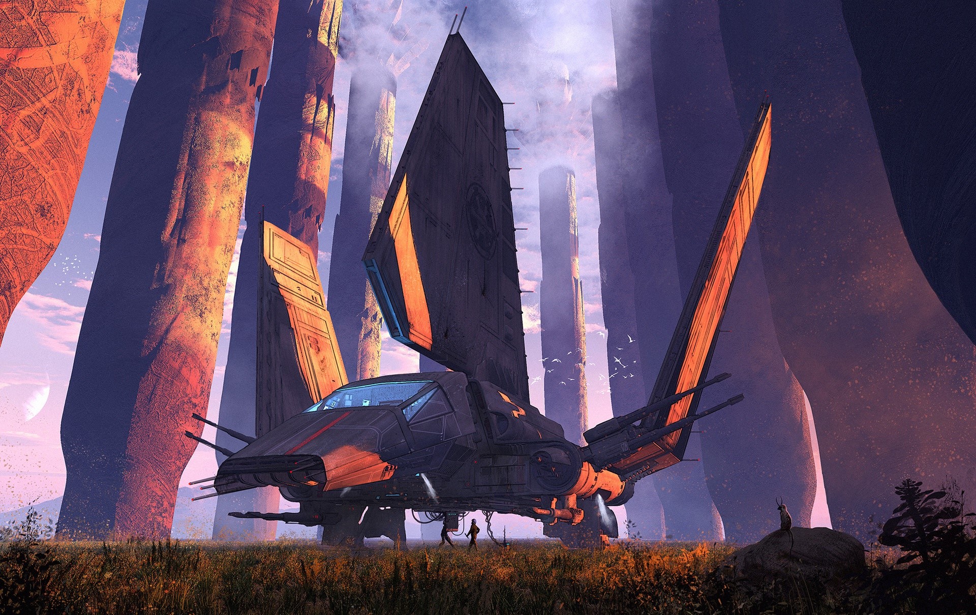 Imperial Shuttle in a rocky alien landscape HD Wallpaper