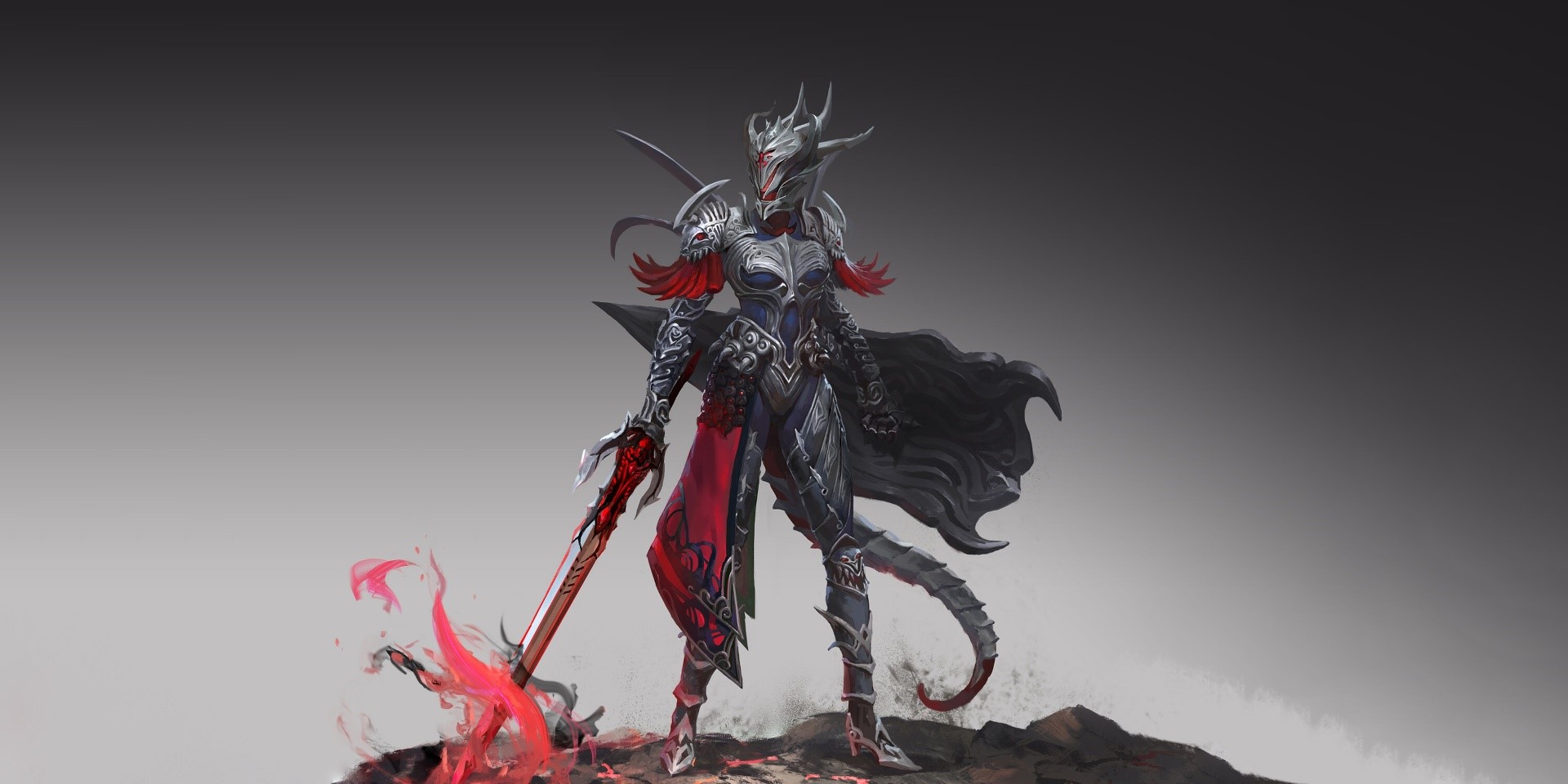 Fantasy armored warrior with glowing sword HD Wallpaper