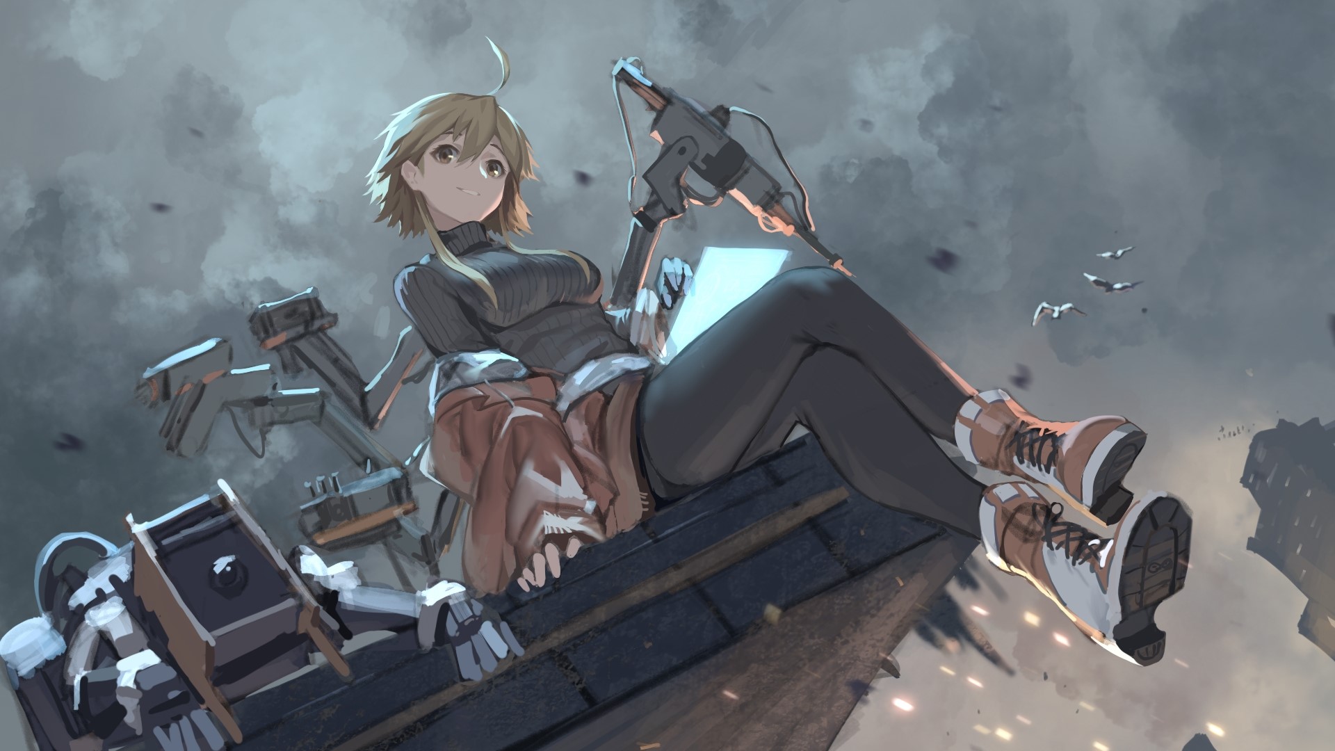 Mayer from Arknights with a weapon HD Wallpaper