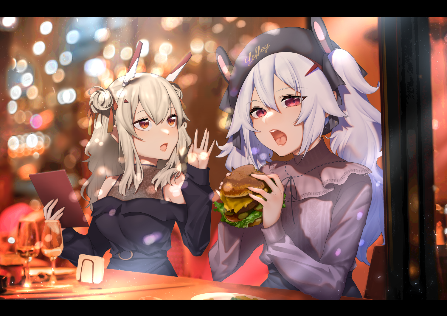 Laffey and Ayanami from Azur Lane eating burgers HD Wallpaper