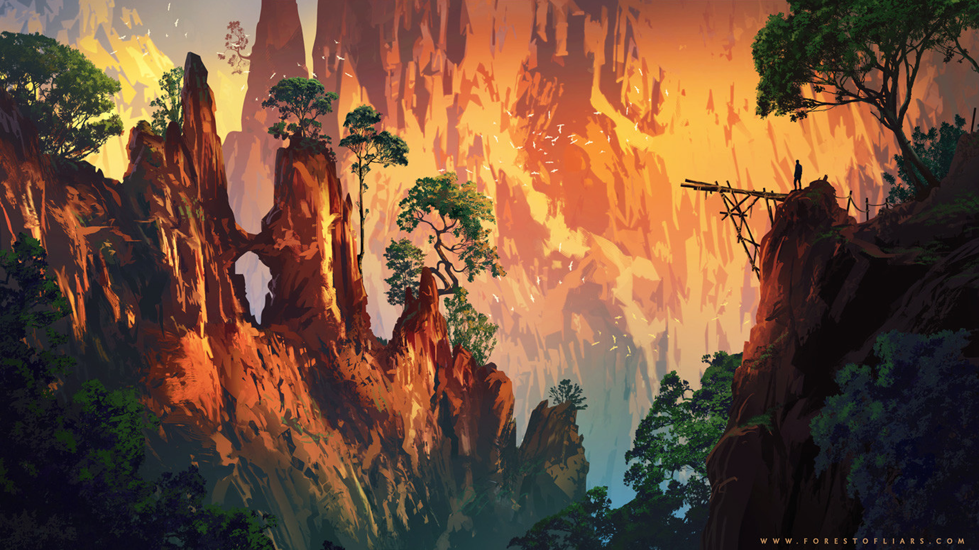 Artwork by Sylvain Sarrailh, Forest of Liars landscape HD Wallpaper