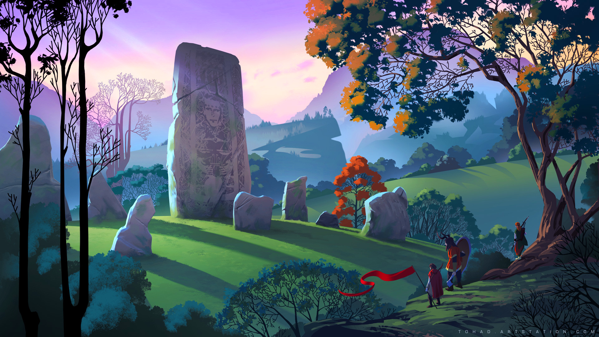 The Banner Saga landscape with Varl and standing stones HD Wallpaper