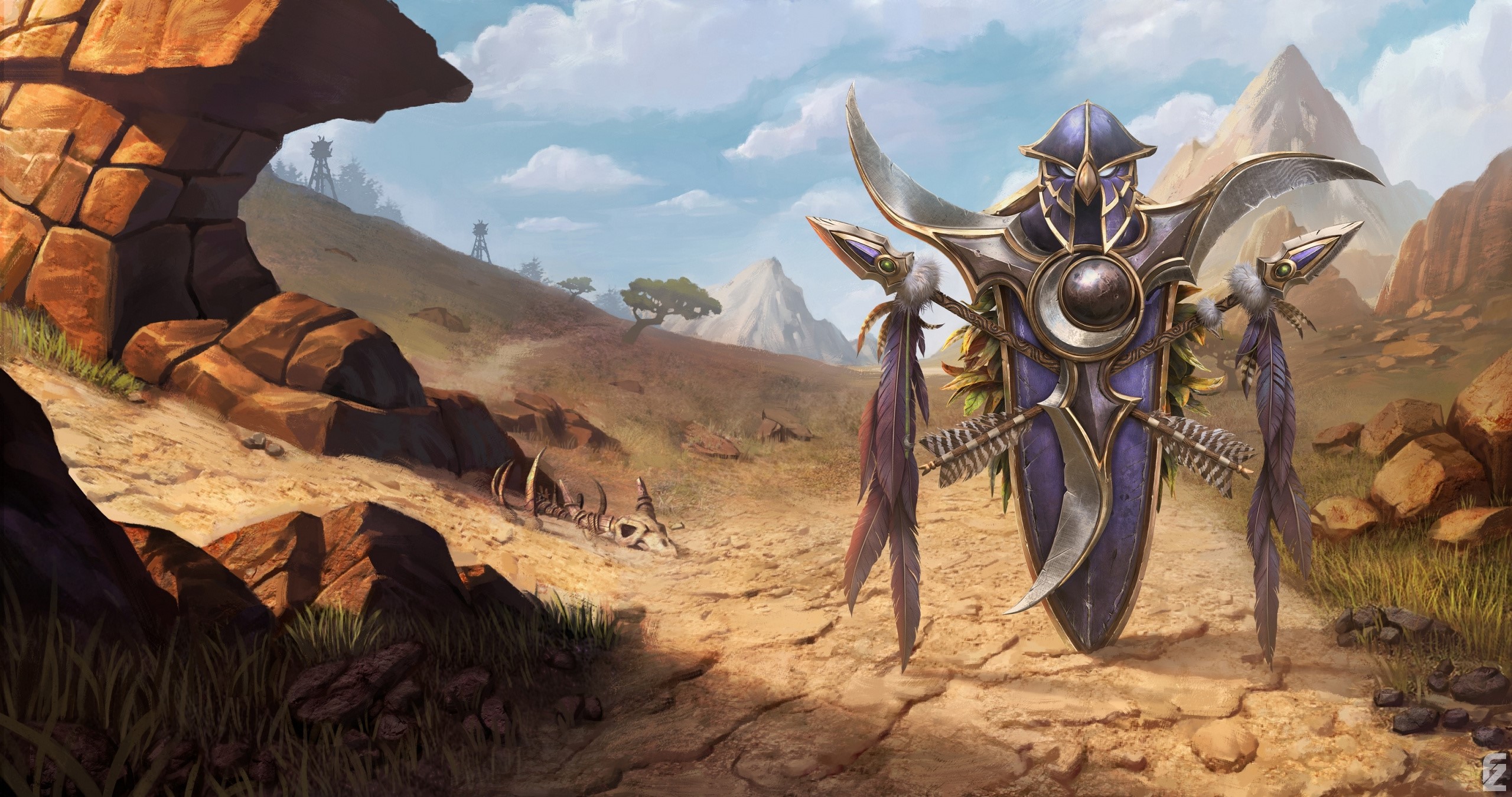 Warcraft III: Reforged Shield Guardian in Desert Landscape HD Wallpaper